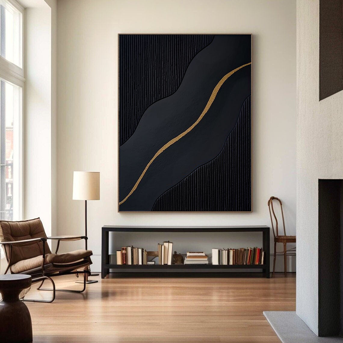 Elegant Black and Gold Abstract Wall Art for Modern Interiors #BM 040