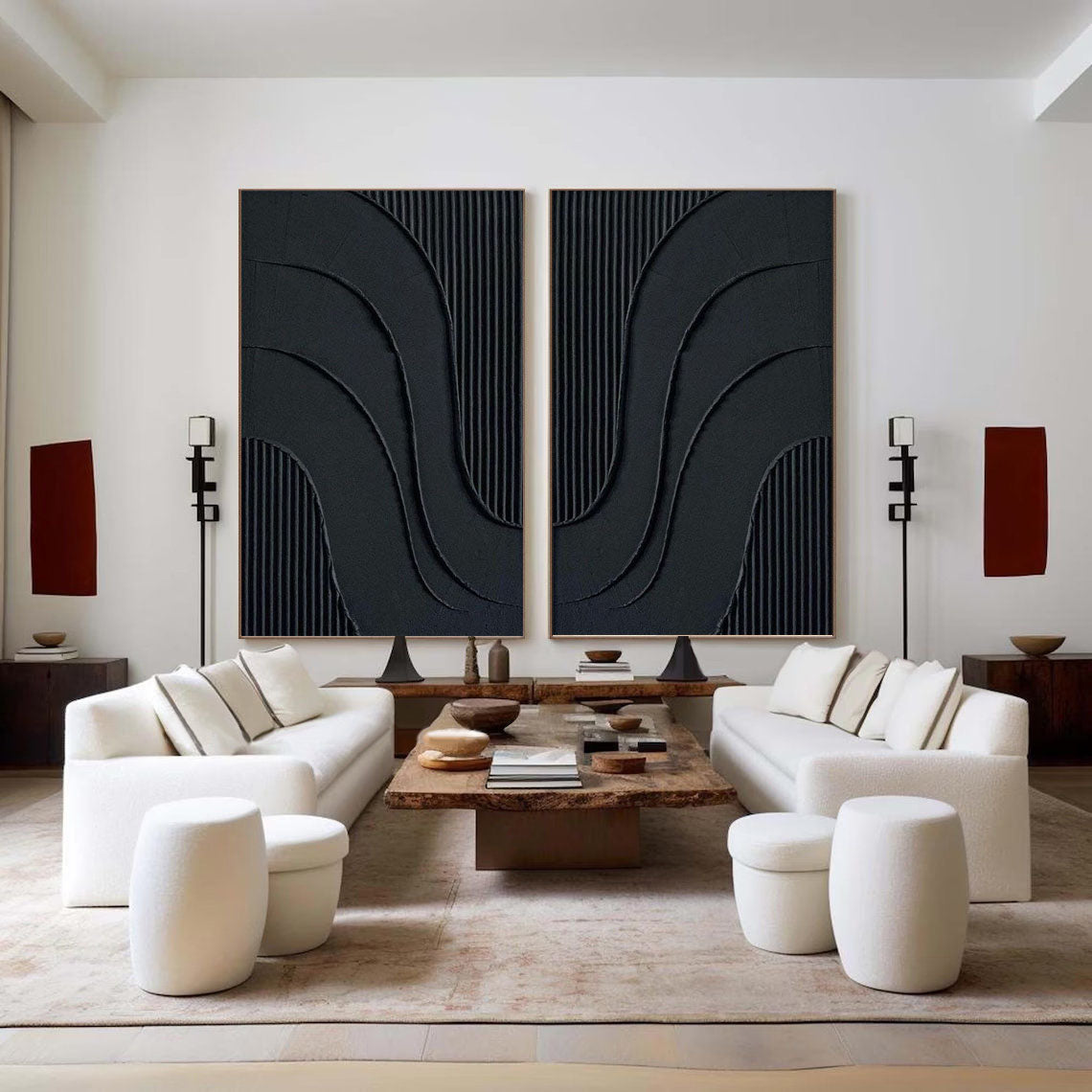 Black Minimalist Abstract Painting SET OF 2 #AVG 037