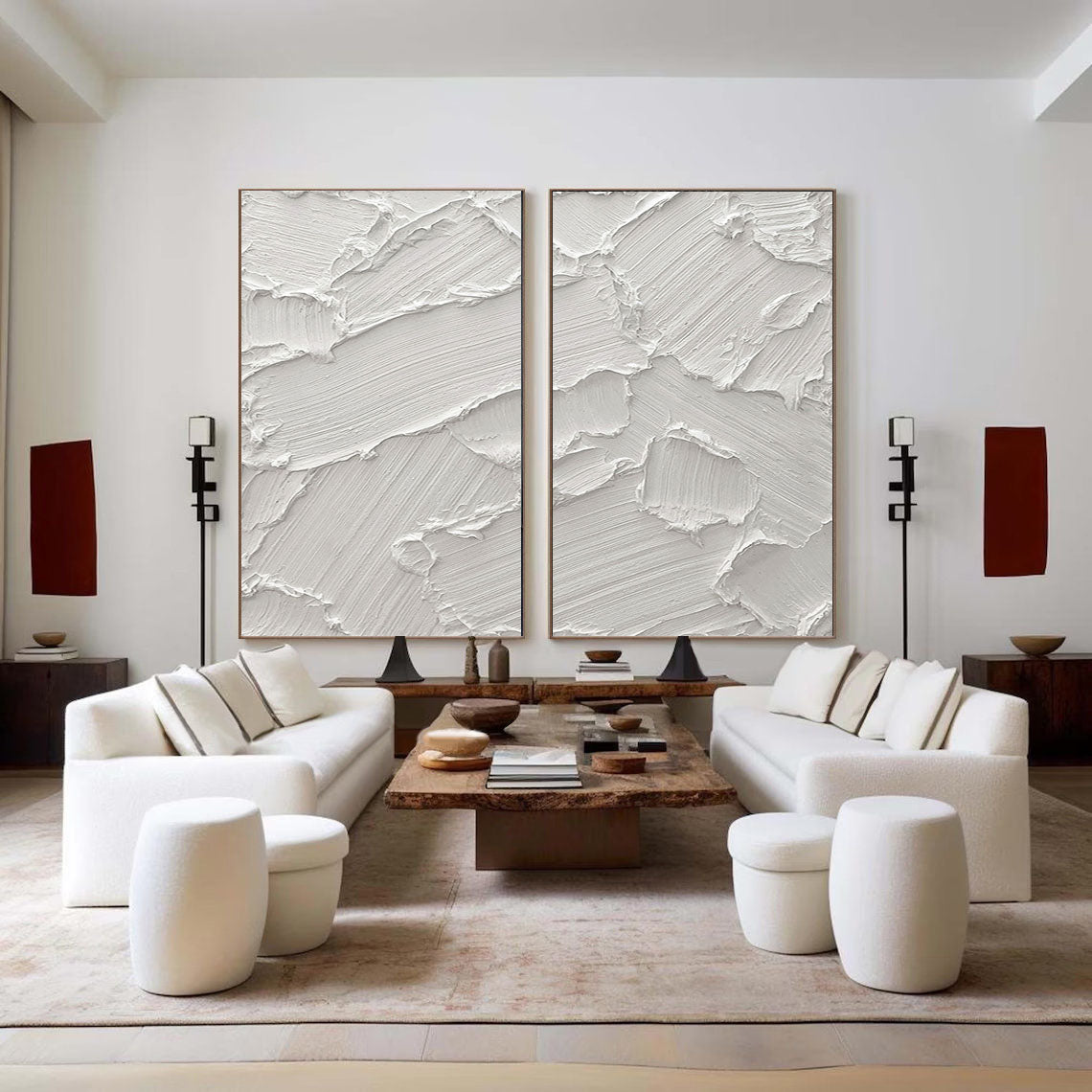 White Minimalist Abstract Painting SET OF 2 #AVG 026