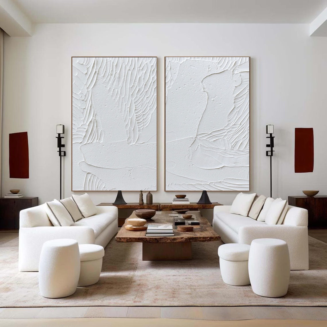 White Minimalist Abstract Painting SET OF 2 #AVG 020