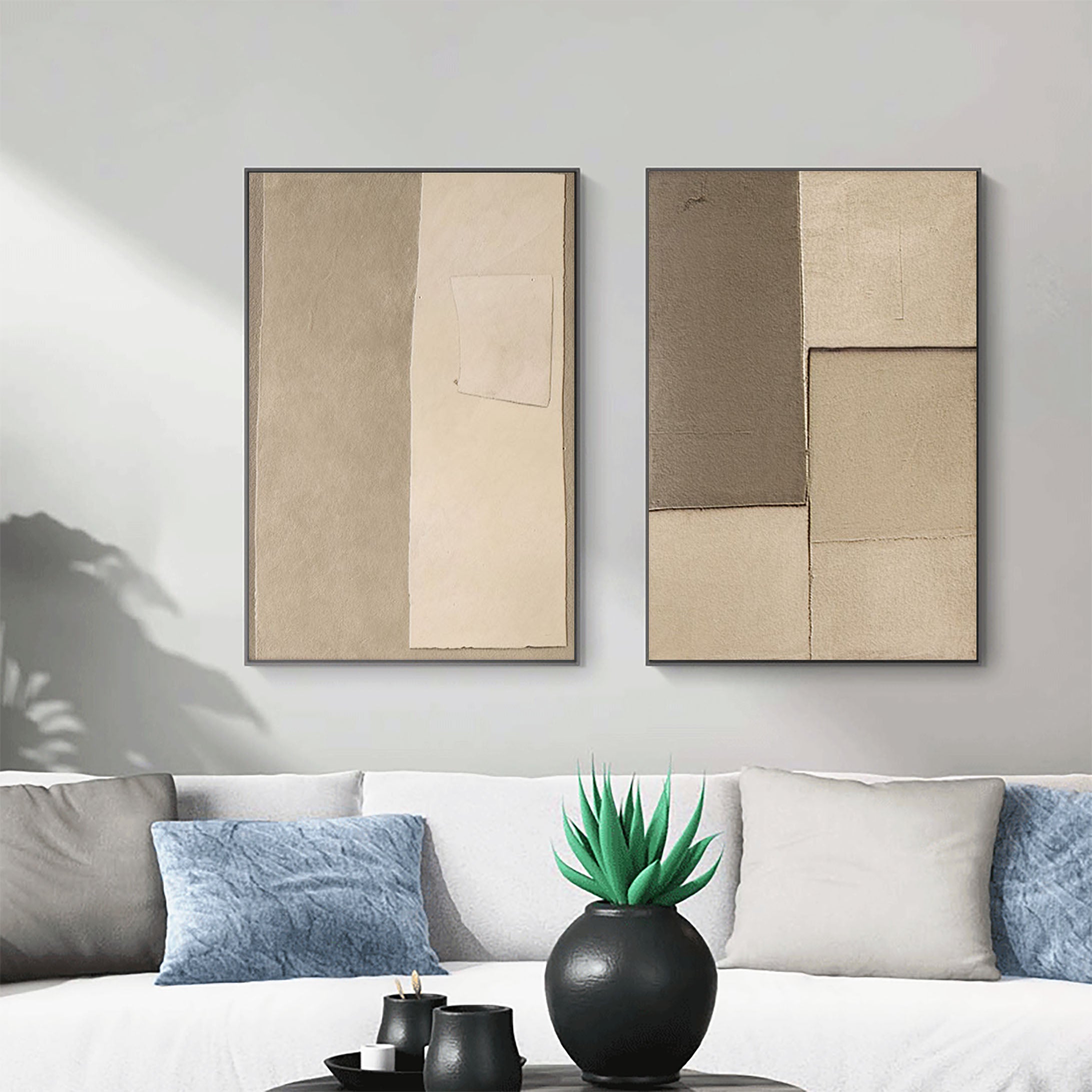 Beige & Brown Abstract Painting SET OF 2 #LL 040