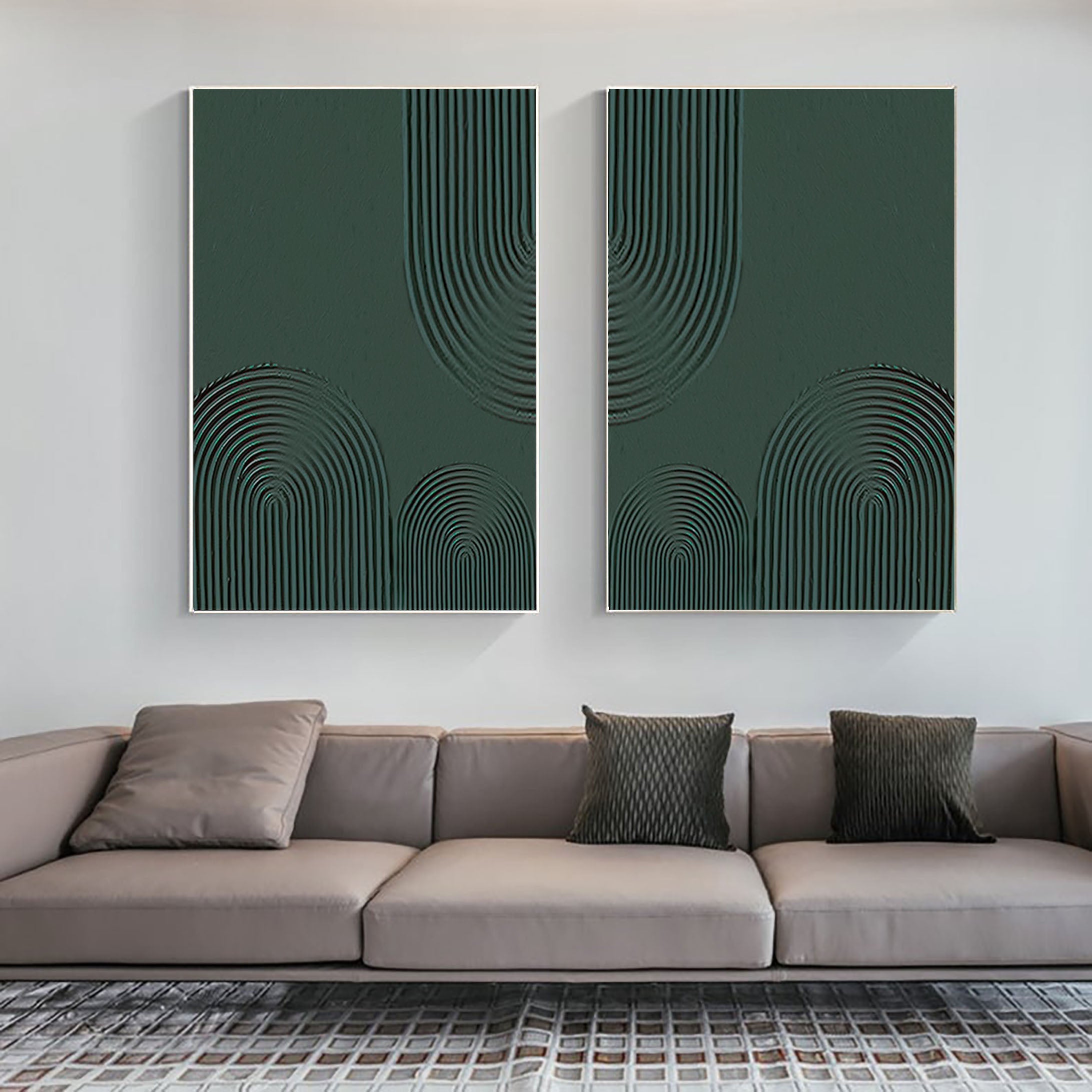 Geometric Style Wall Art  Modern Teal Oil Painting  SET OF 2 #BGS 003