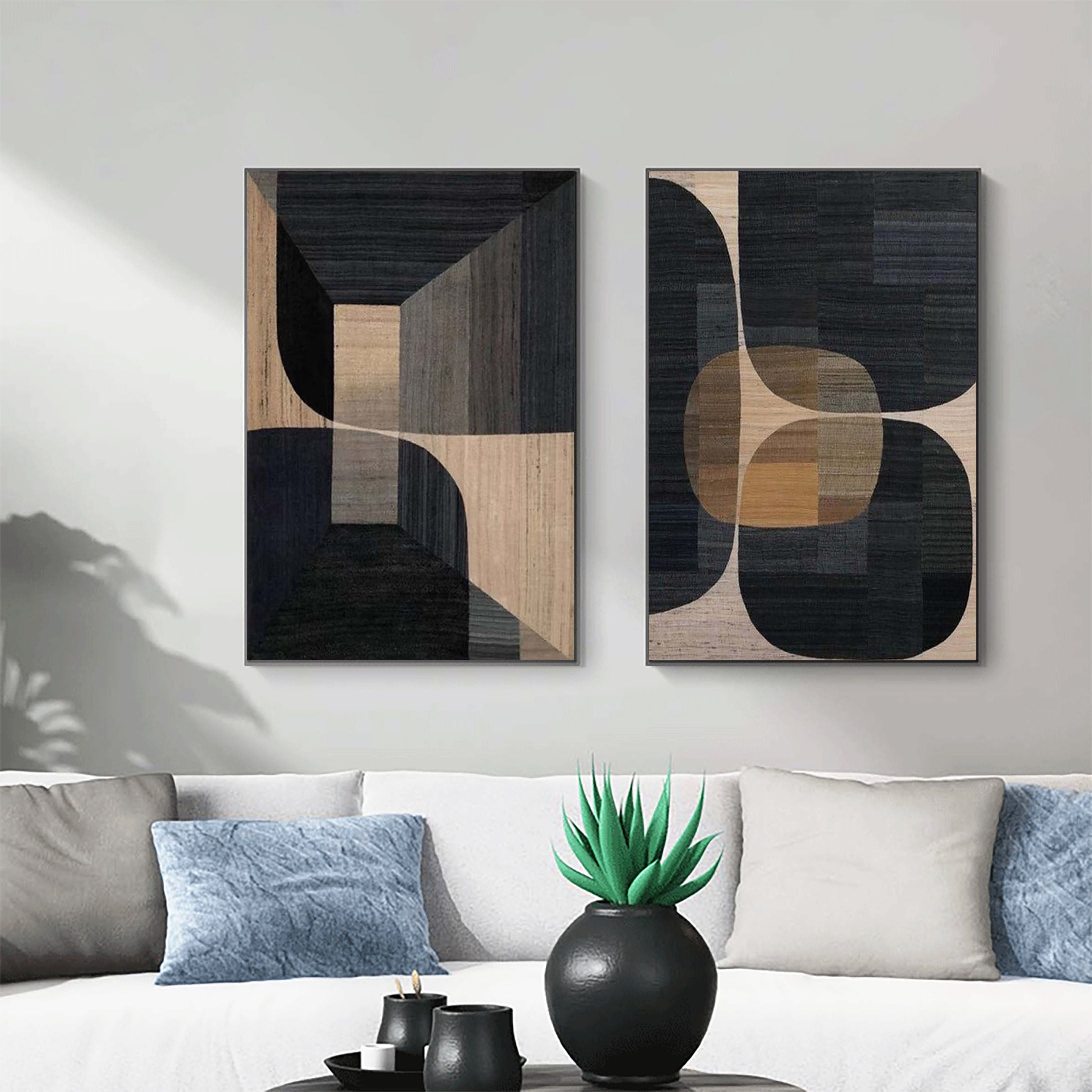 Beige & Brown Abstract Painting SET OF 2 #LL 014