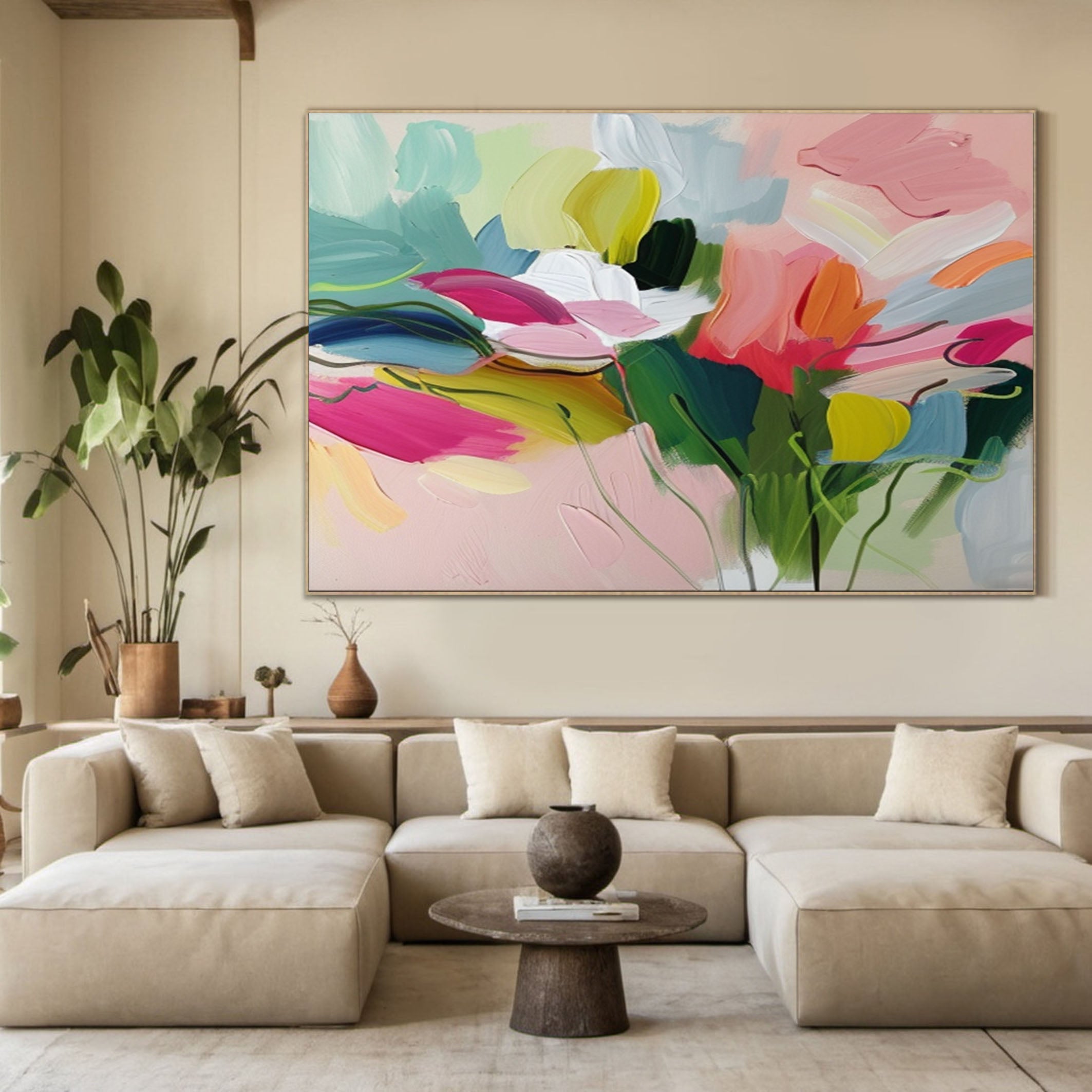 Vibrant Garden Floral Wall Art - Modern Abstract Flowers #FT 025