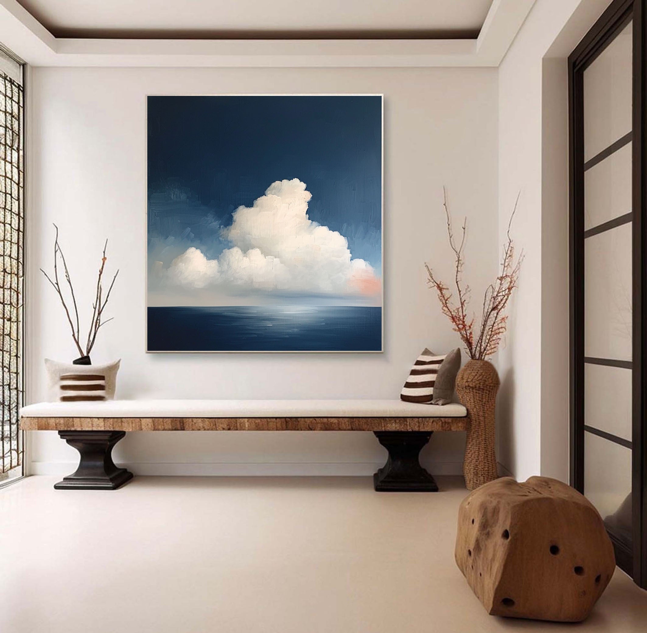 Serene Cloudscape Abstract Art Canvas Modern Sky Painting #OS 027