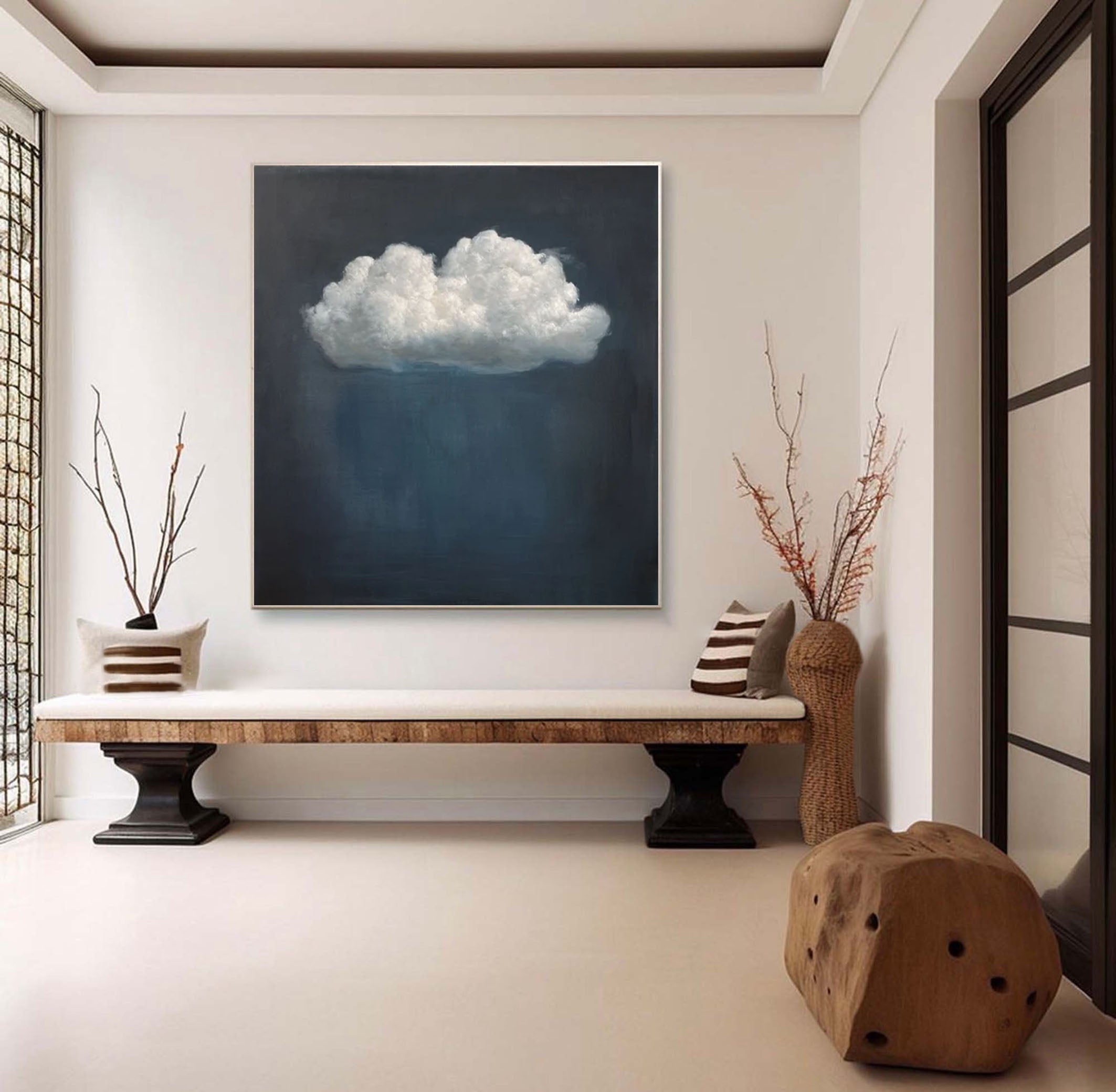 Serene Cloudscape Abstract Art Canvas Modern Sky Painting #OS 017