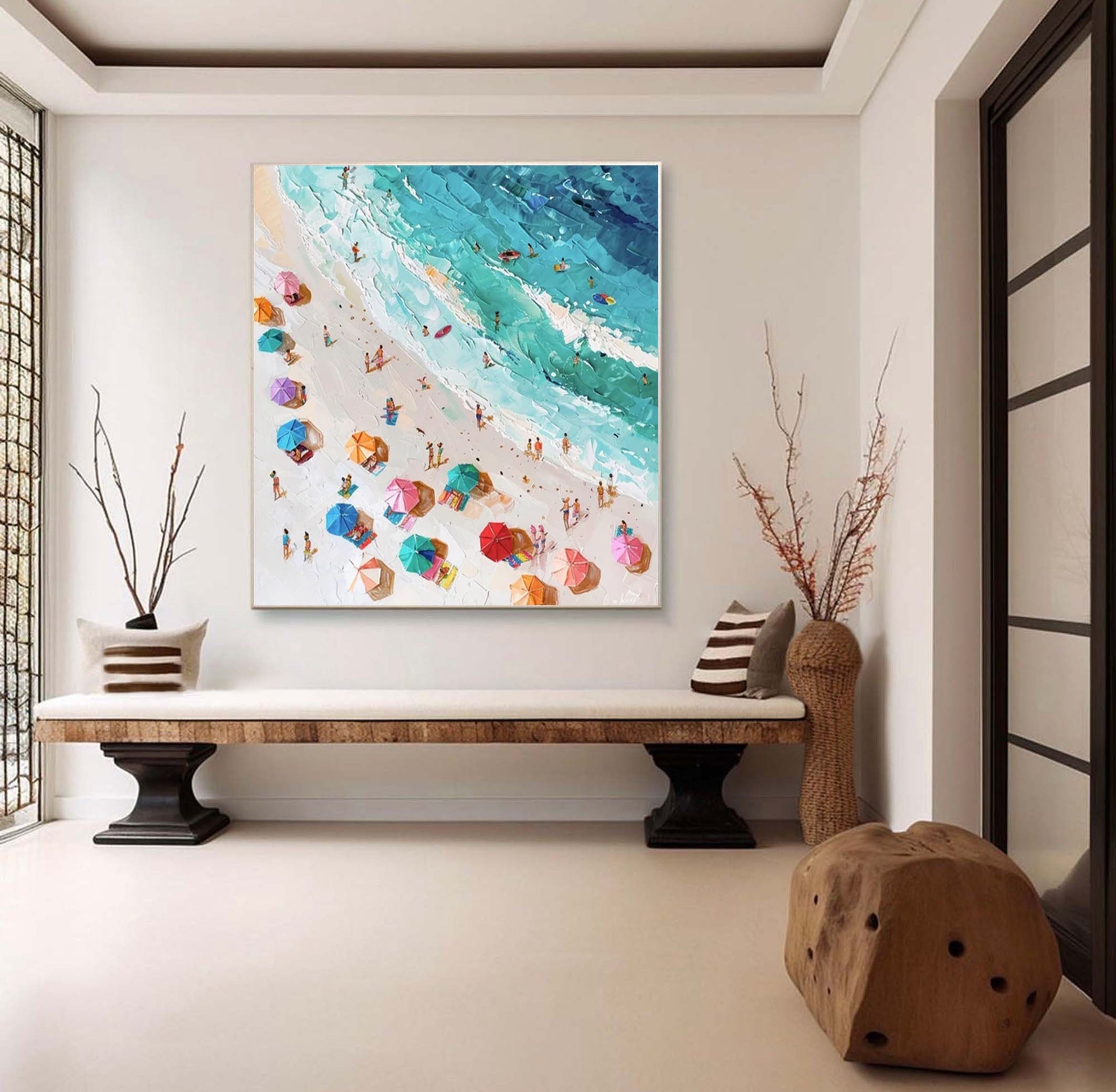 Coastal Wall Art Lively Beach Canvas Painting #OS 021