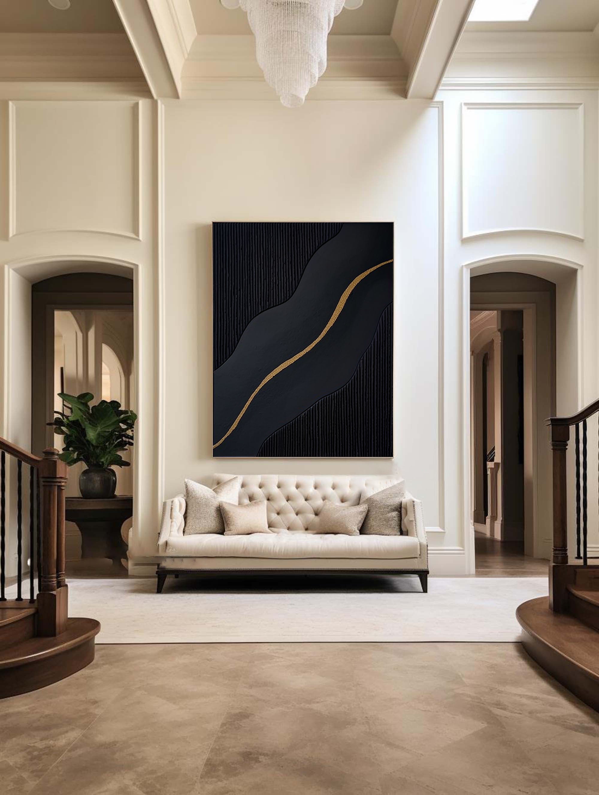 Elegant Black and Gold Abstract Wall Art for Modern Interiors #BM 040