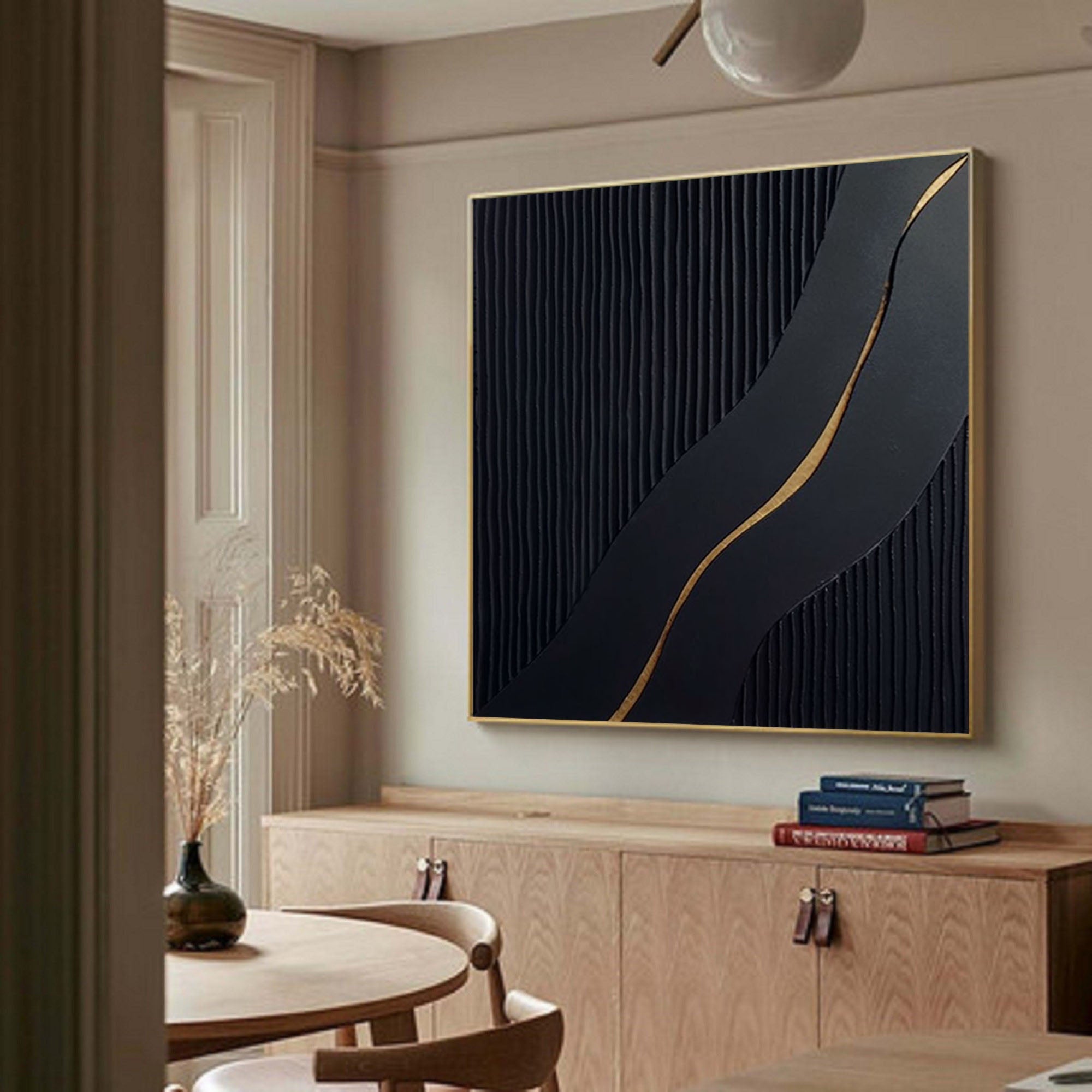 Black Modern Oil Painting  Elegant Decor for Contemporary Interiors #BM 019