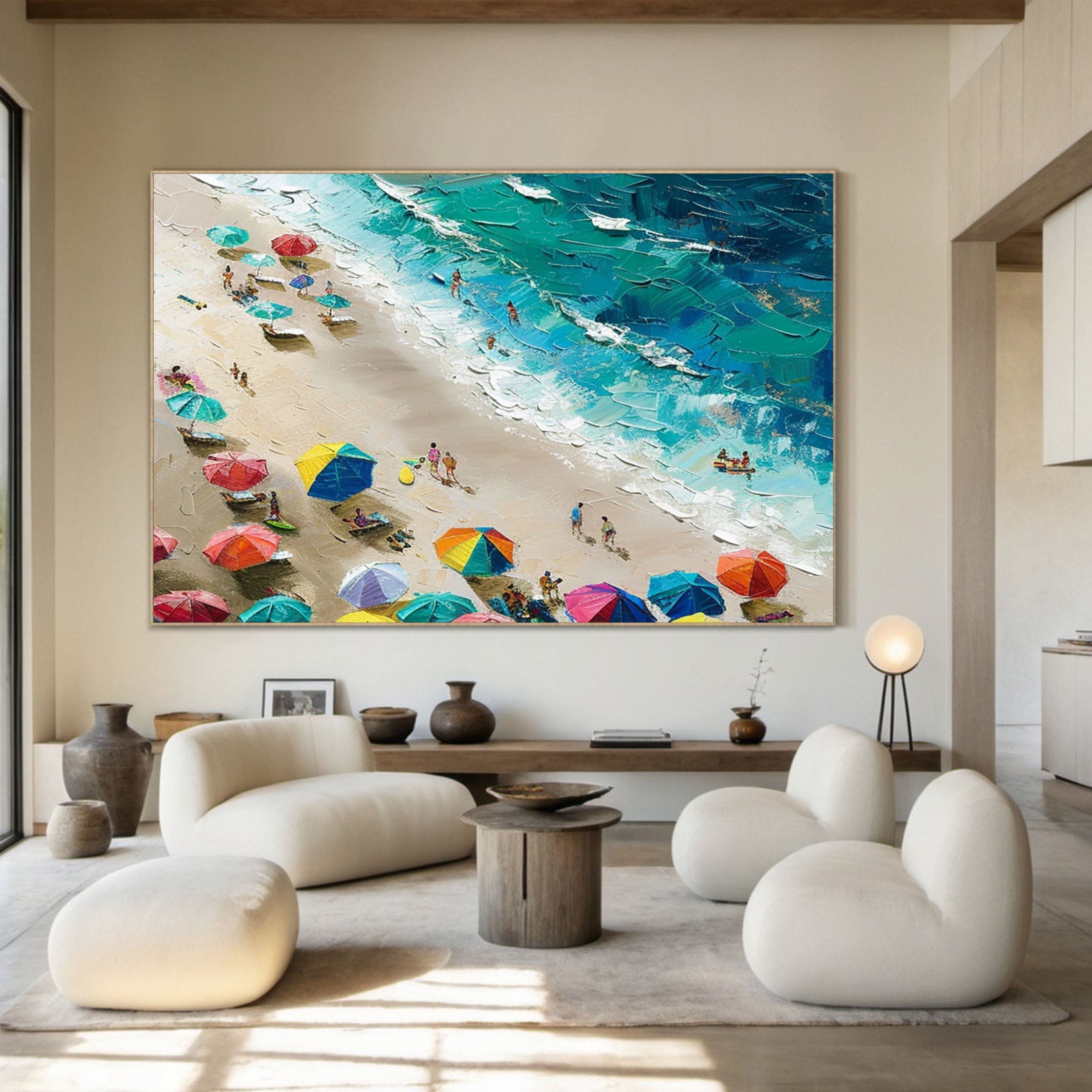 Coastal Wall Art Lively Beach Canvas Painting #OS 022