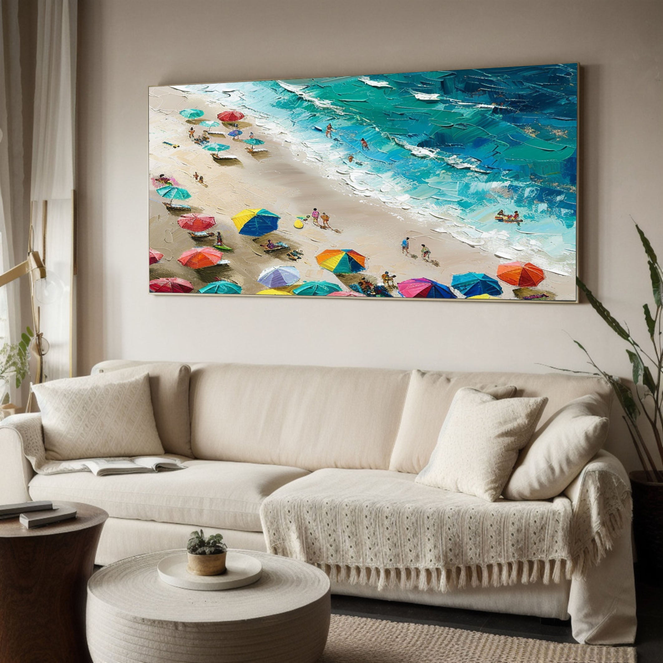 Coastal Wall Art Lively Beach Canvas Painting #OS 022