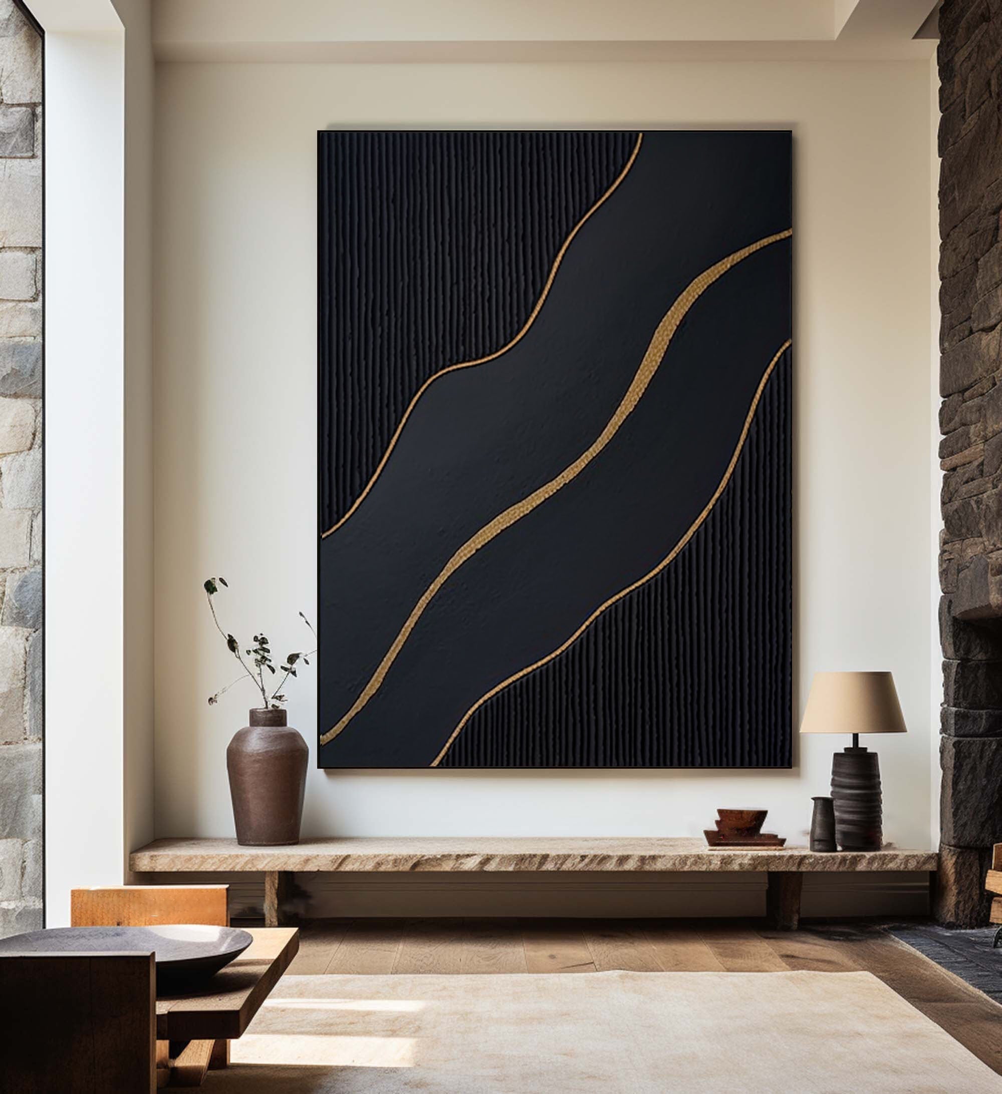 Elegant Black and Gold Abstract Wall Art for Modern Interiors #BM 041