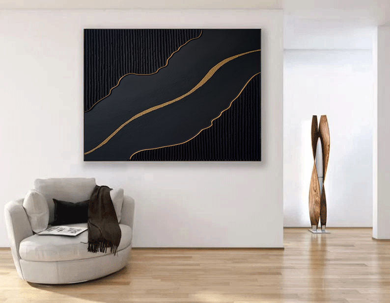 Modern Black and Gold Textured Abstract Art #BM 044