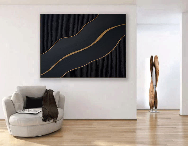 Modern Black and Gold Textured Abstract Art #BM 042