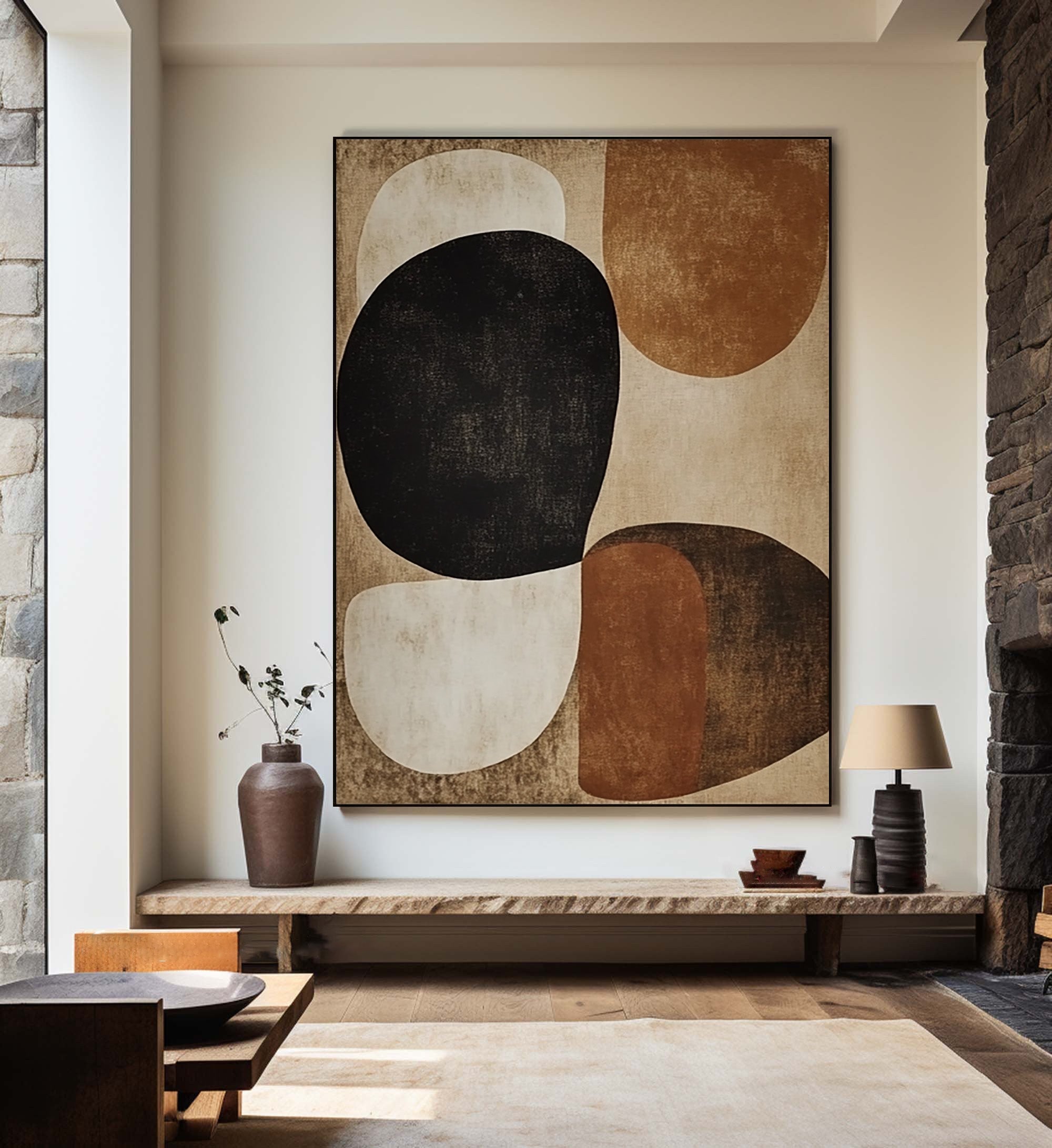 Mid-Century Abstract Painting with Earthy Organic Shapes #BBA 022