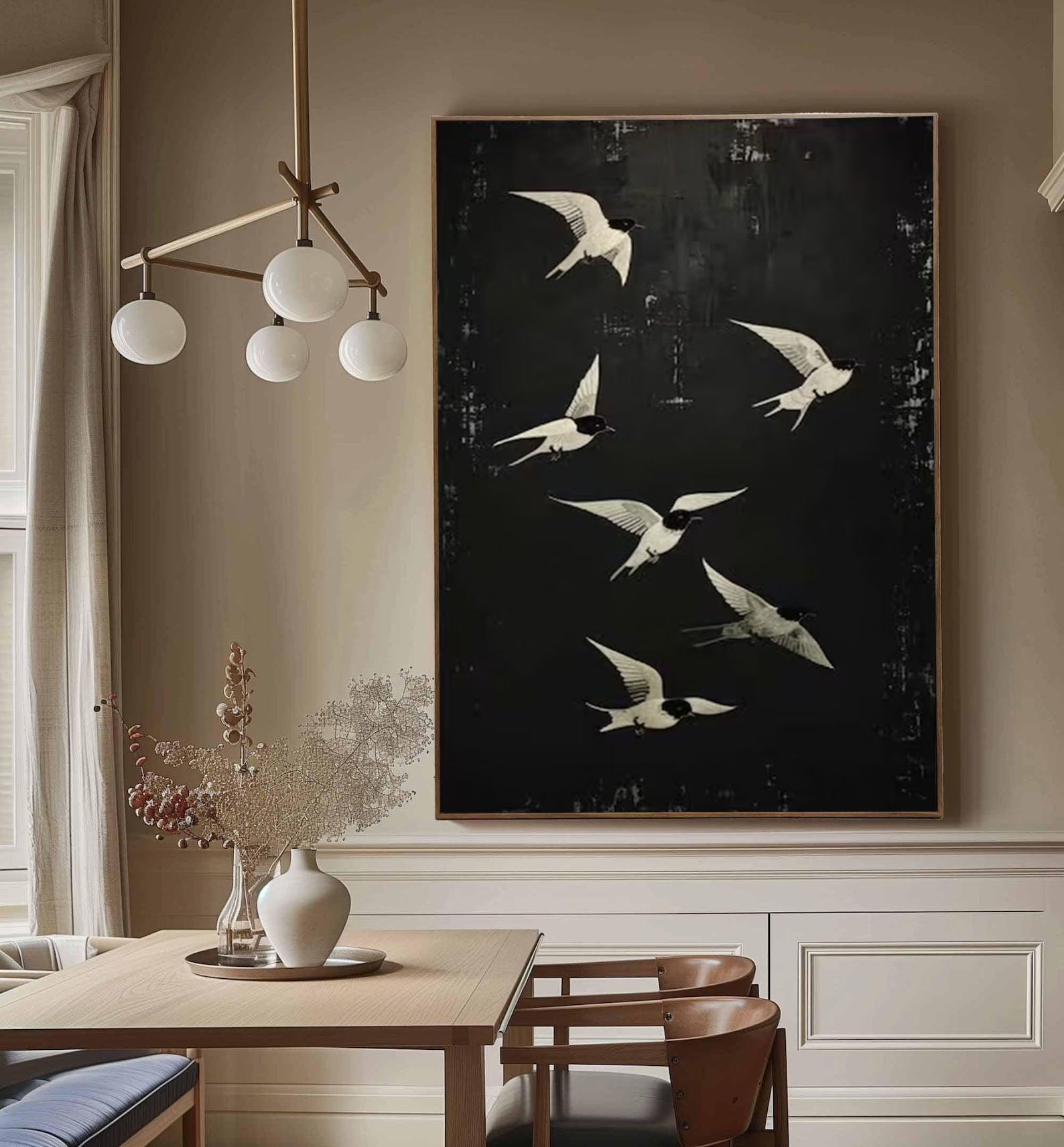 Black and White Birds Abstract Wall Art for Elegant Home Decor #BM 050