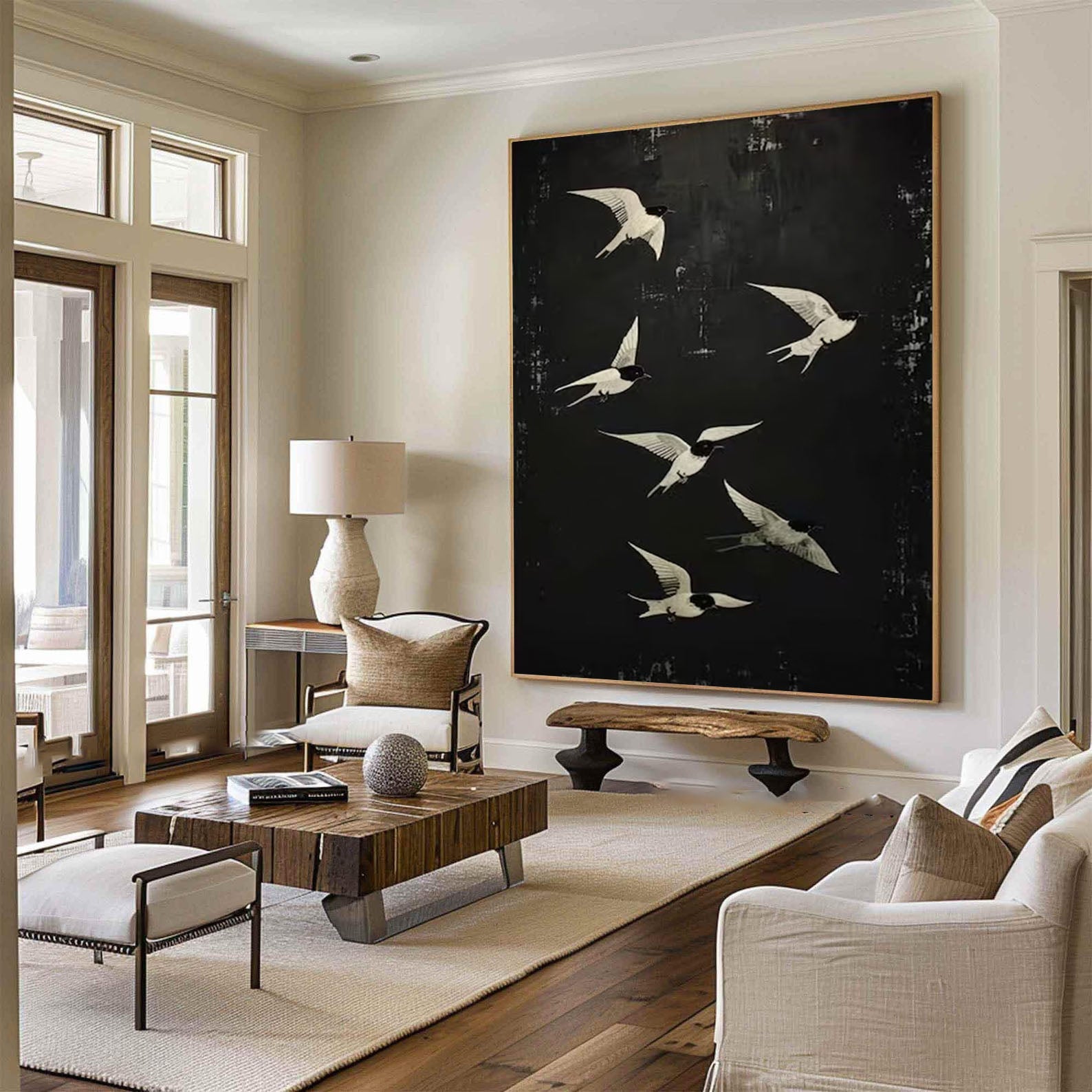 Black and White Birds Abstract Wall Art for Elegant Home Decor #BM 050