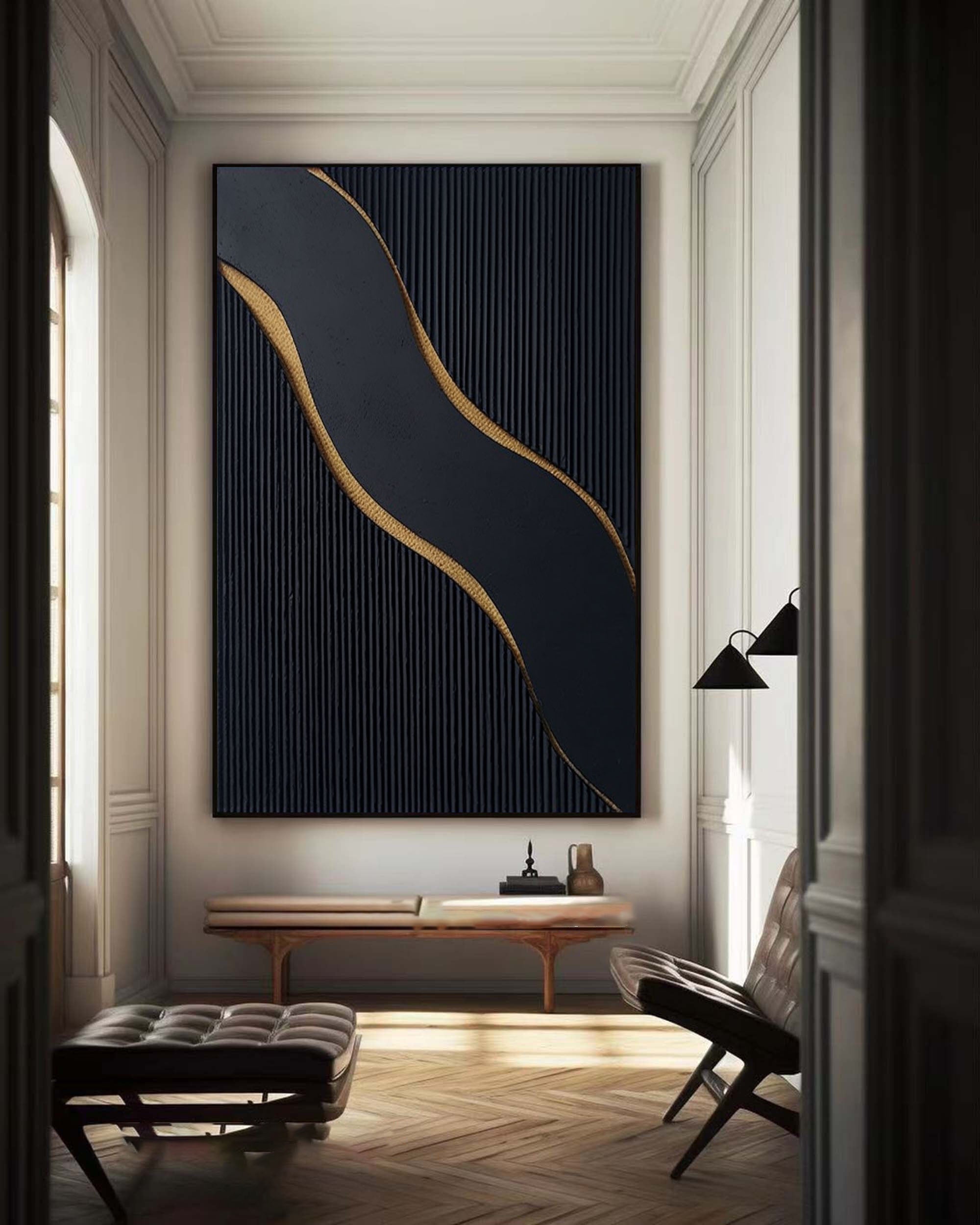 Elegant Black and Gold Abstract Wall Art for Modern Interiors #BM 038