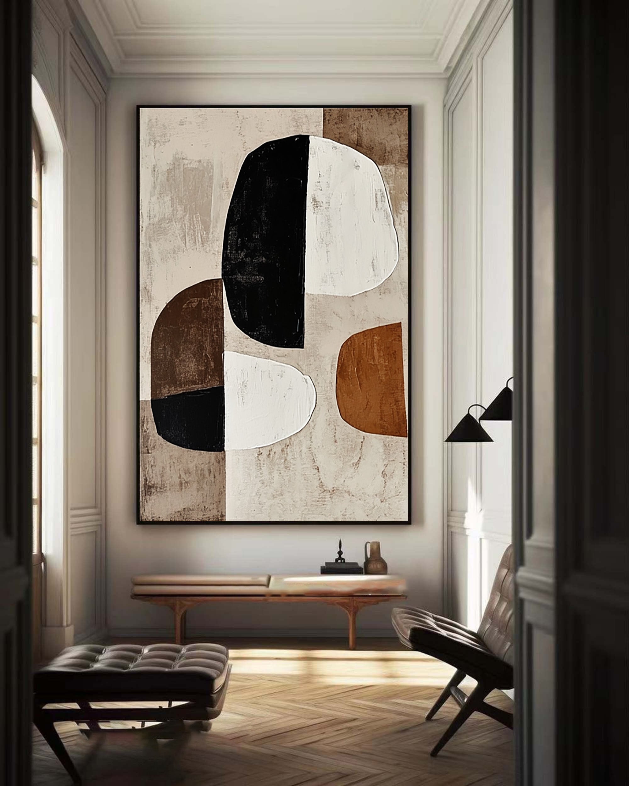 Geometric Abstract Painting with Earthy Organic Shapes for Modern Decor #BBA 024