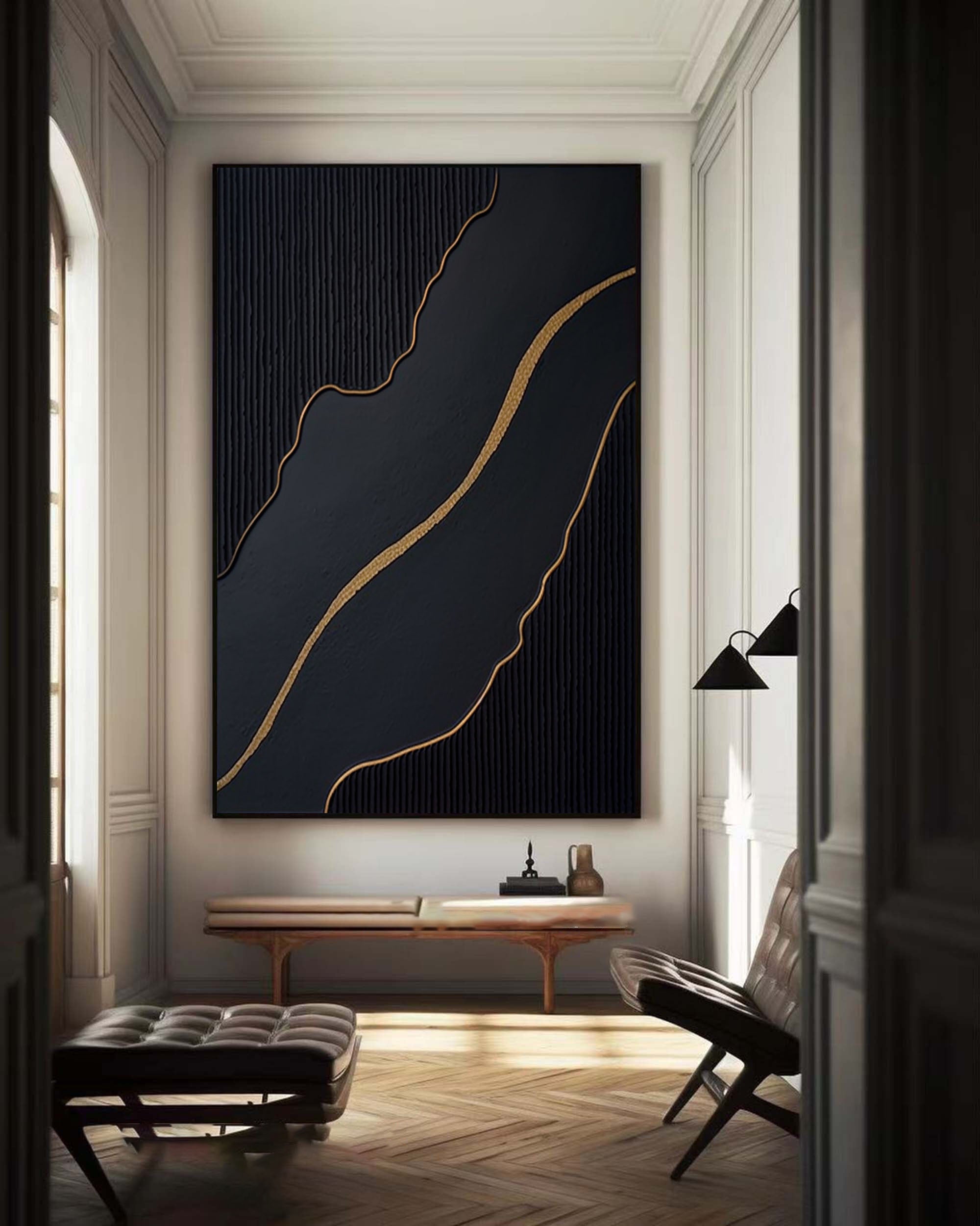 Elegant Black and Gold Abstract Wall Art for Modern Interiors #BM 039