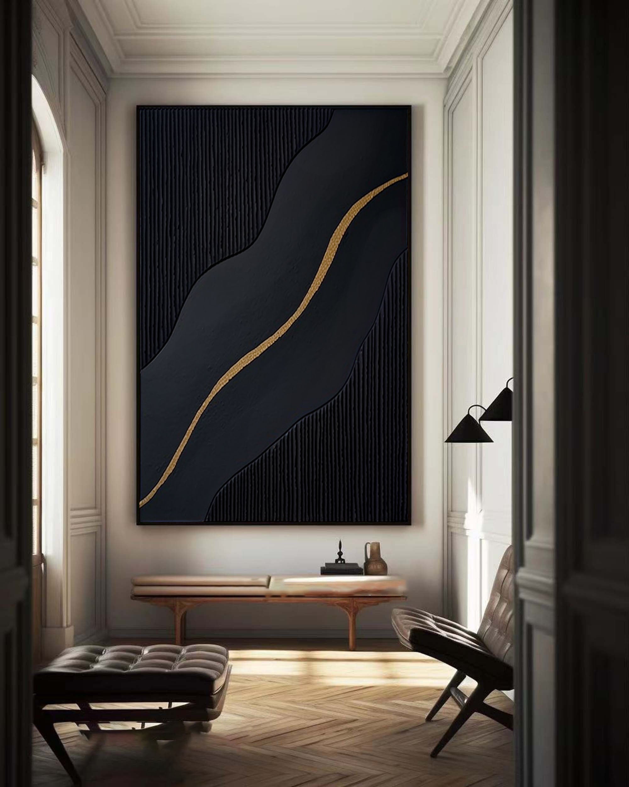 Elegant Black and Gold Abstract Wall Art for Modern Interiors #BM 040