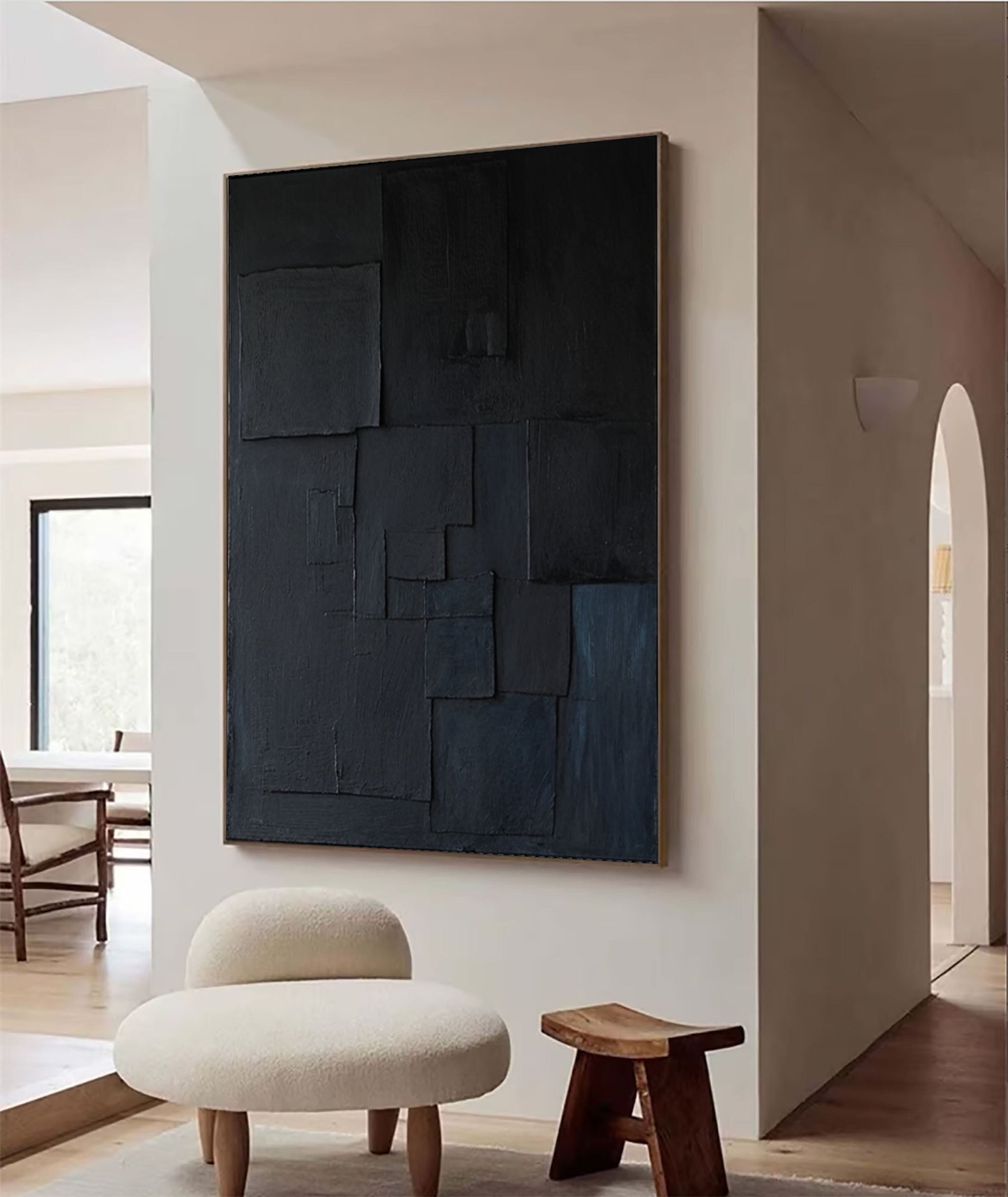 Elegant Minimalist Black Art Abstract Textured Paintings for Chic Interiors #BM 047