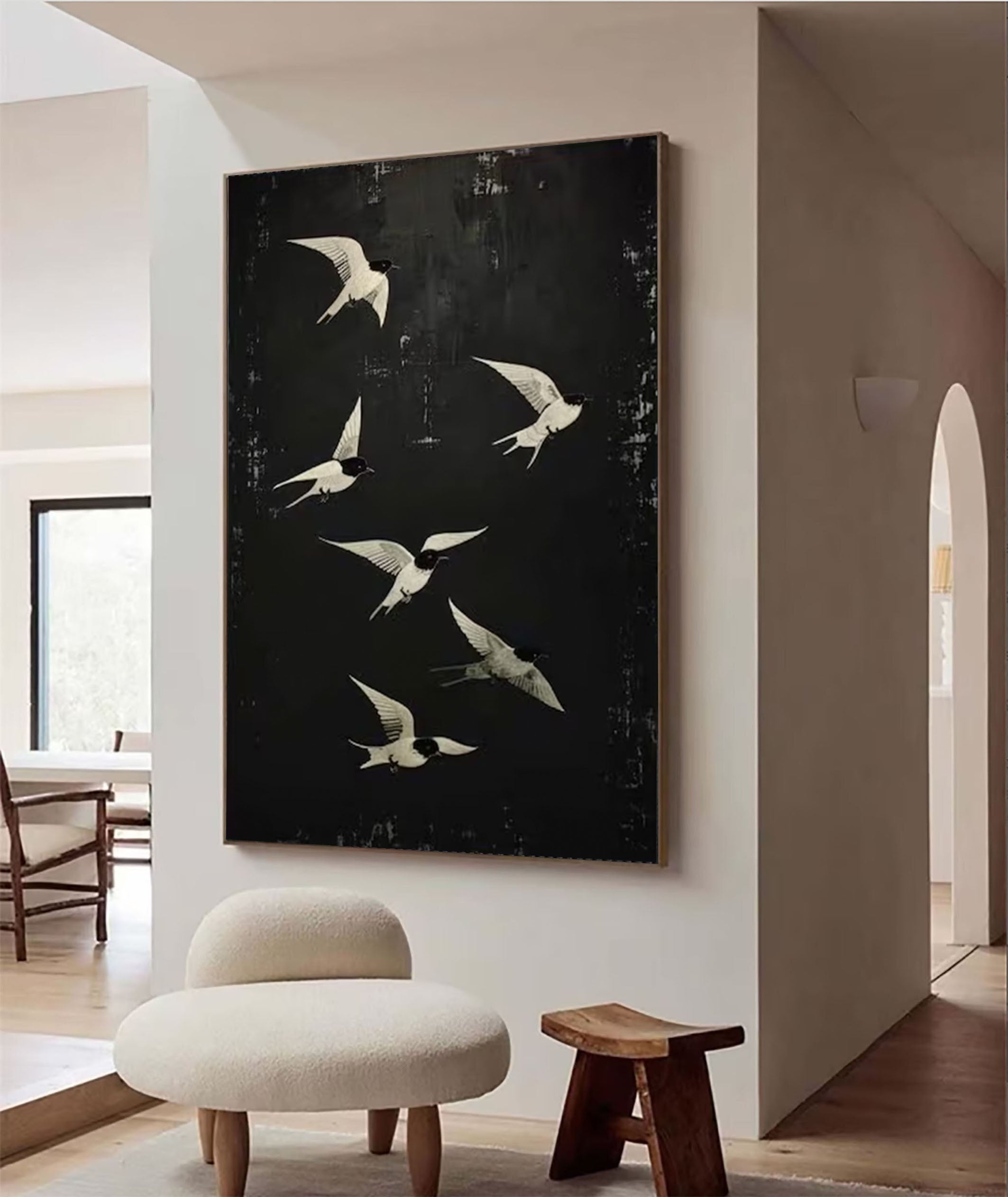 Black and White Birds Abstract Wall Art for Elegant Home Decor #BM 050