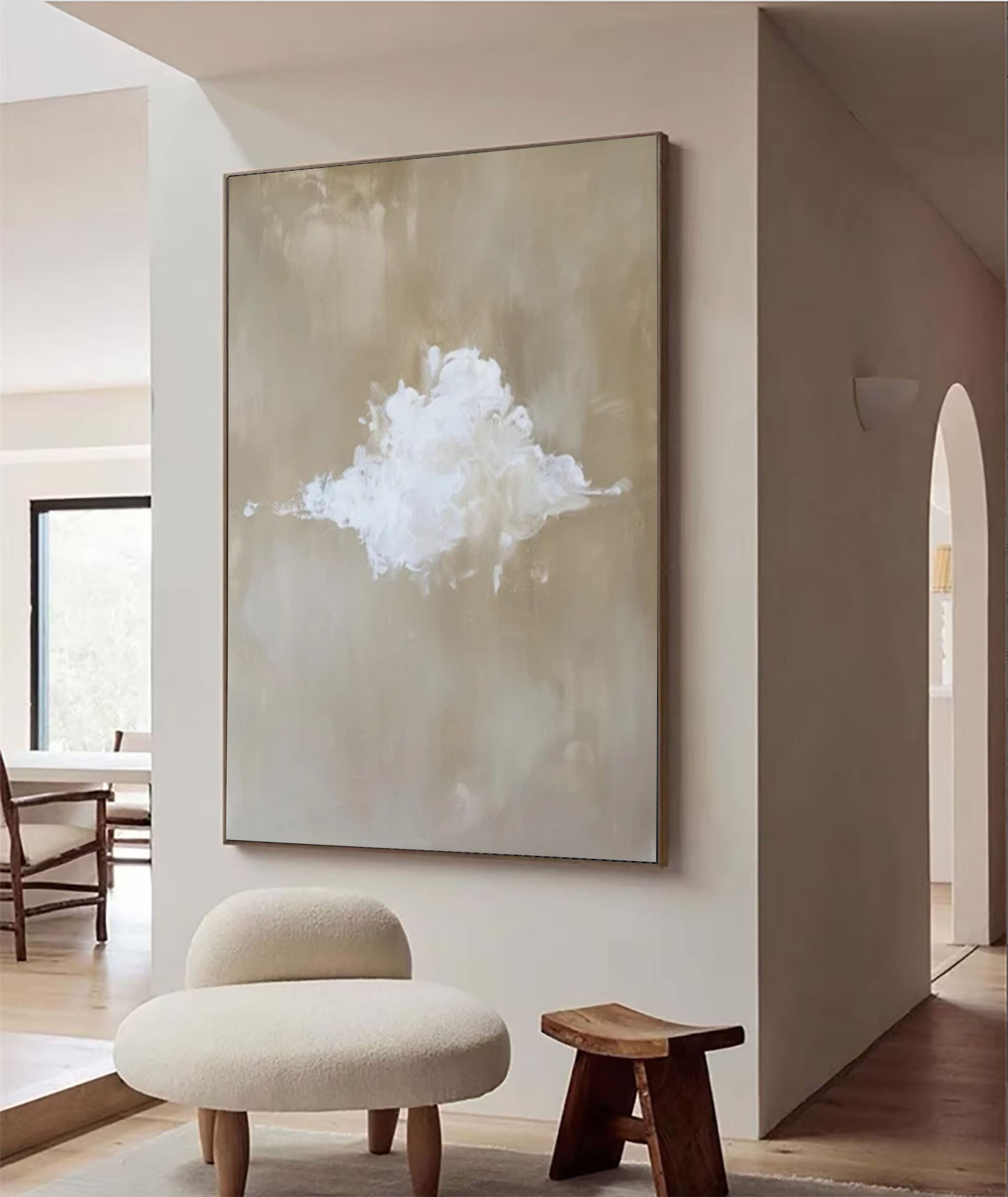 Tranquil Cloud Wall Art - Neutral Toned Canvas #OS 009