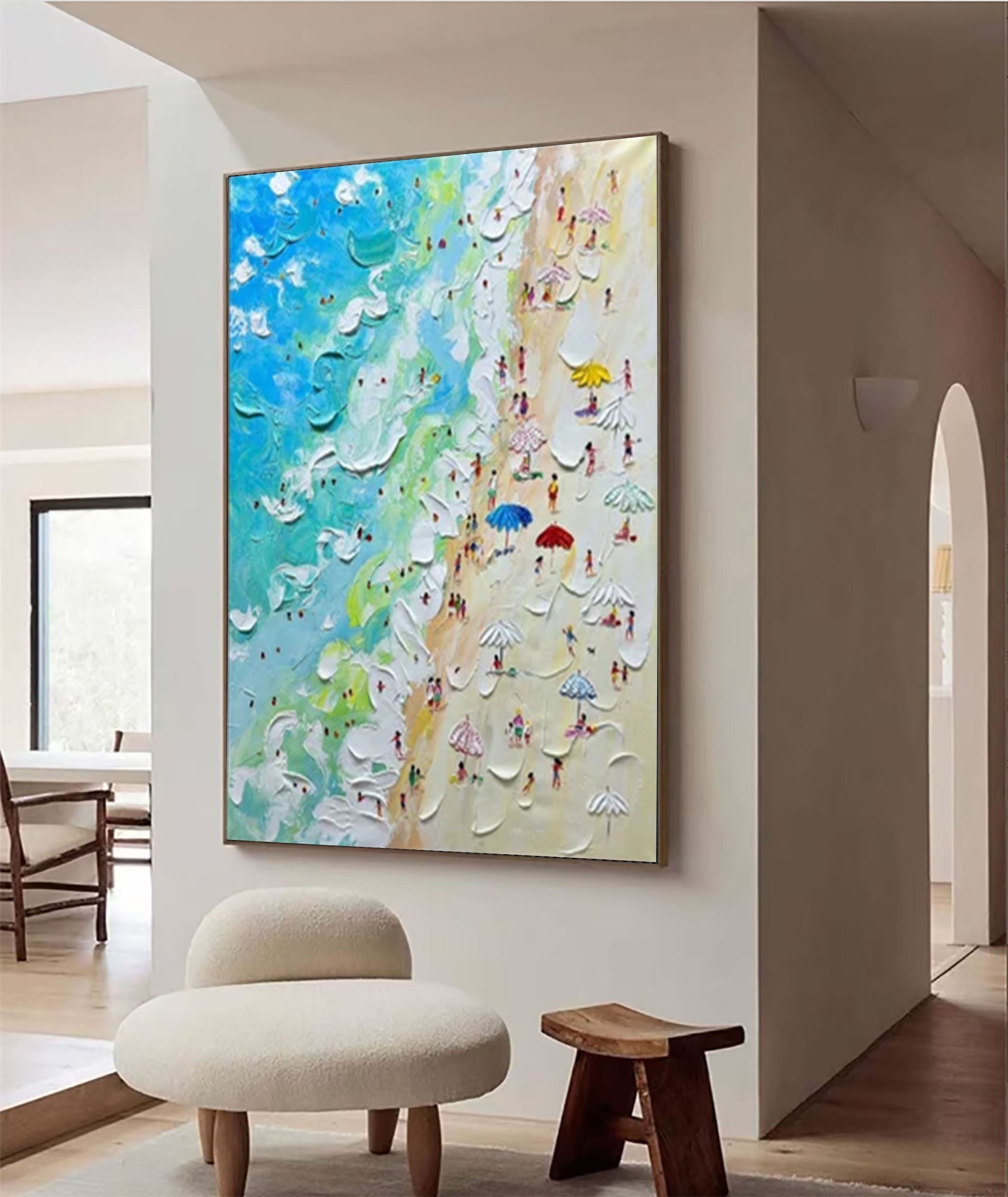 Vibrant Beach Scene Canvas Colorful Coastal Wall Art #OS 011