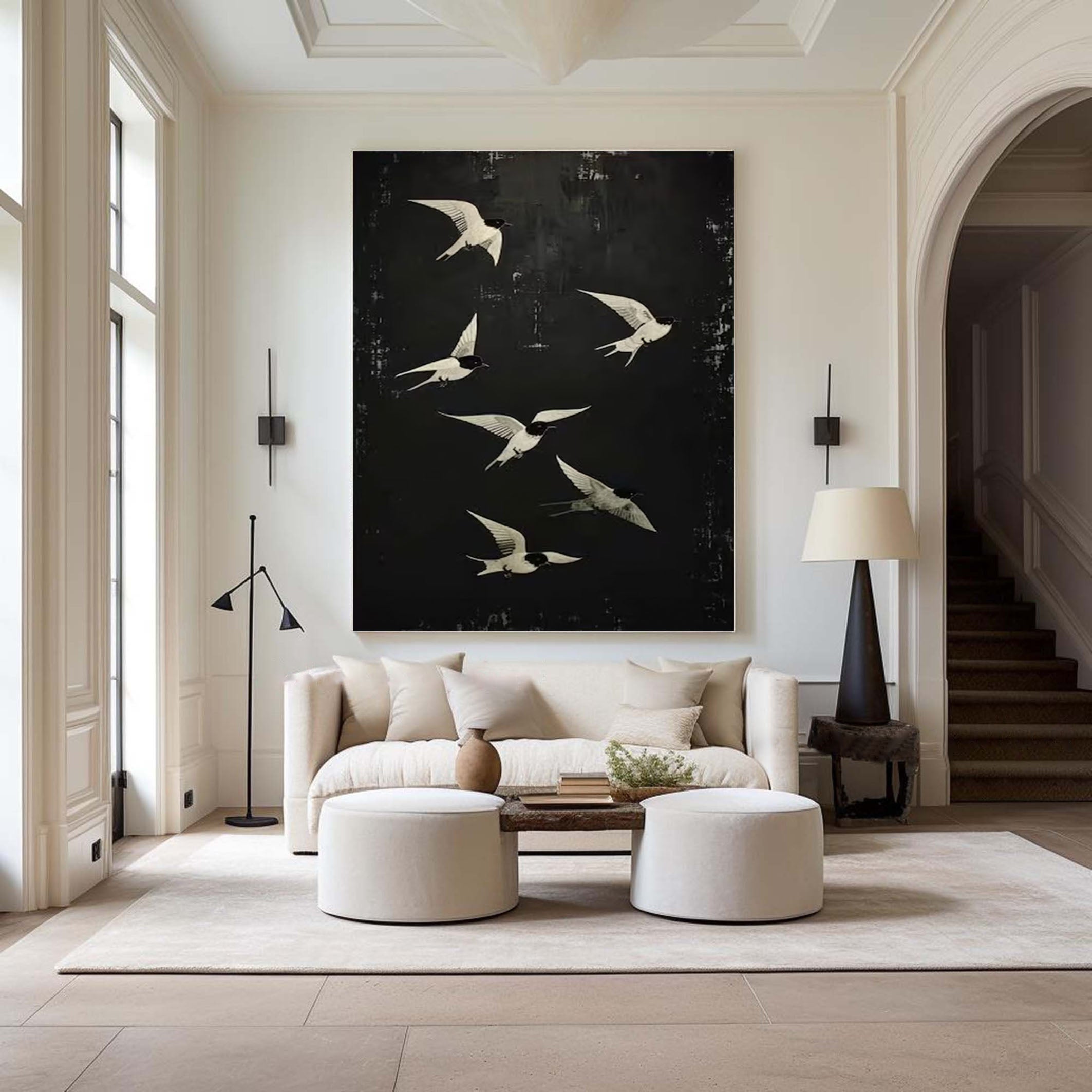 Black and White Birds Abstract Wall Art for Elegant Home Decor #BM 050