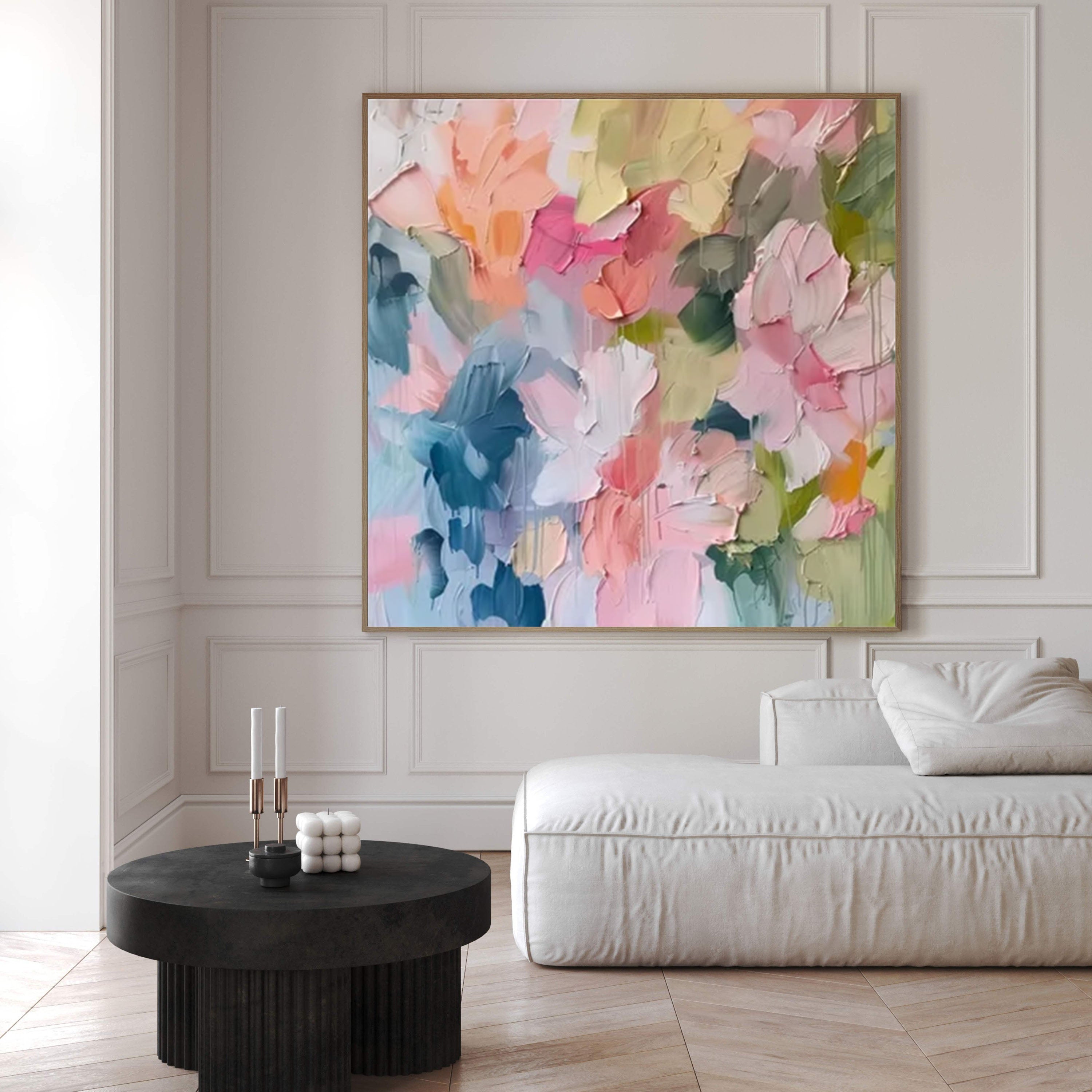 Blossoming Pink Peonies Canvas Art Impressionist Floral Wall Decor #FT 028