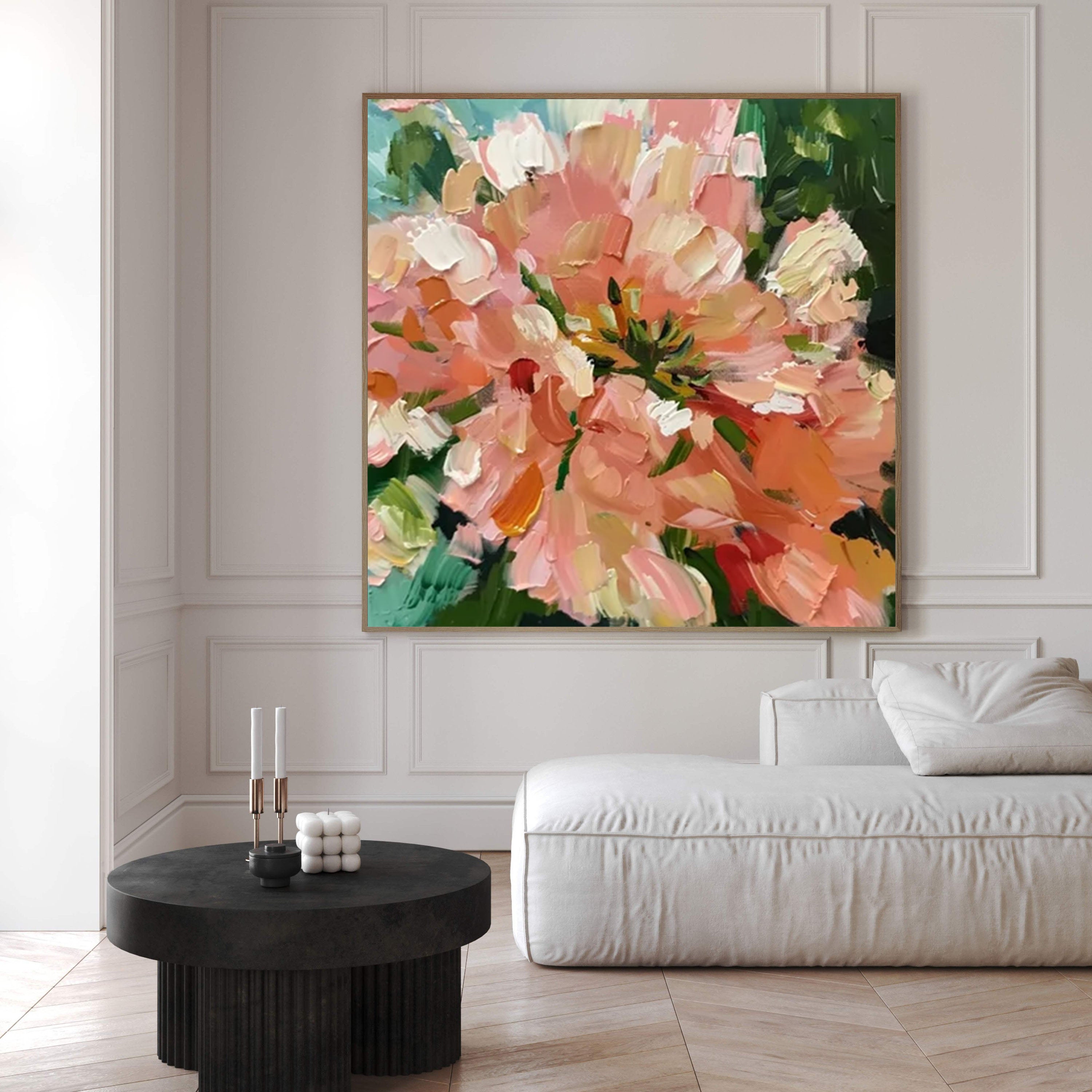 Blossoming Pink Peonies Canvas Art Impressionist Floral Wall Decor #FT 027