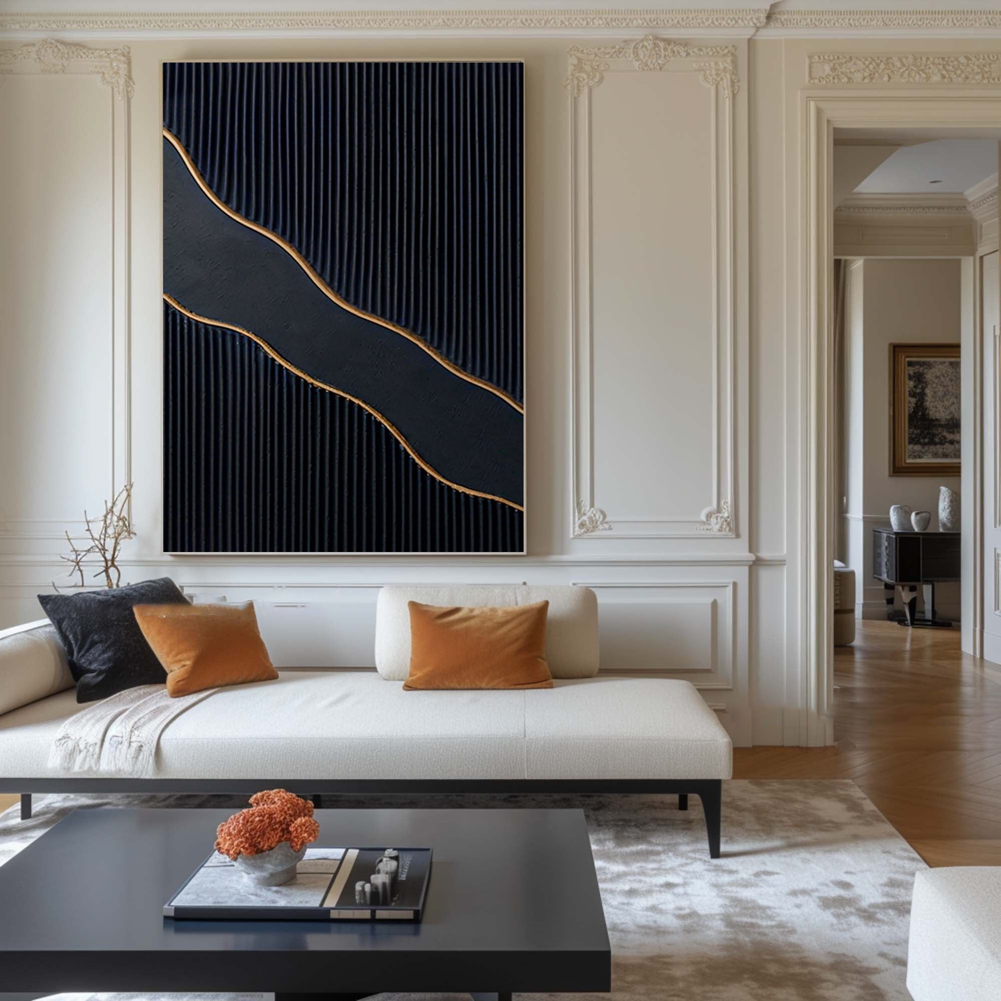 Black and Gold Modern Oil Painting | Elegant Decor for Contemporary Interiors #BM 016