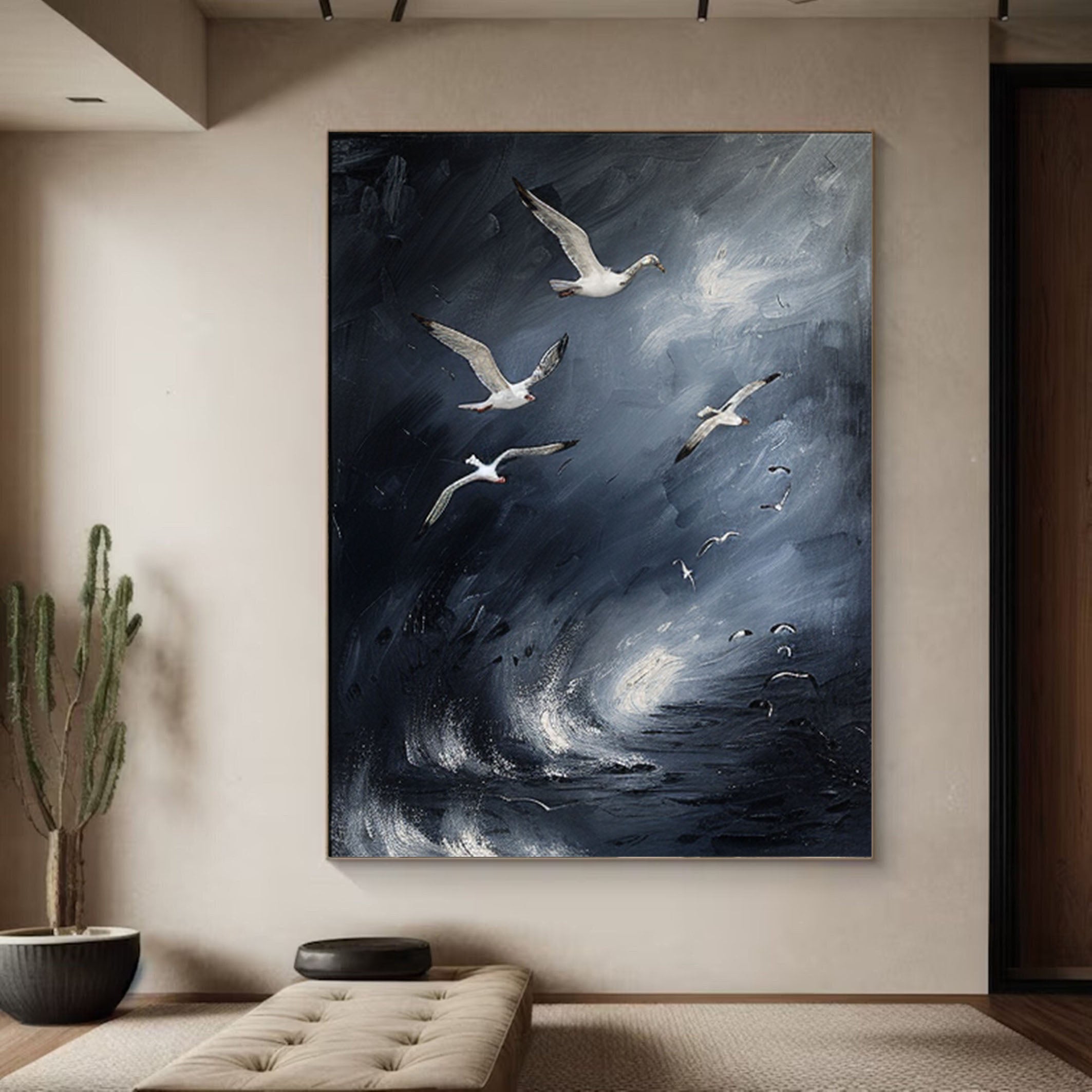 Nocturnal Birds Abstract Painting Modern Home Wall Decor #BM 057