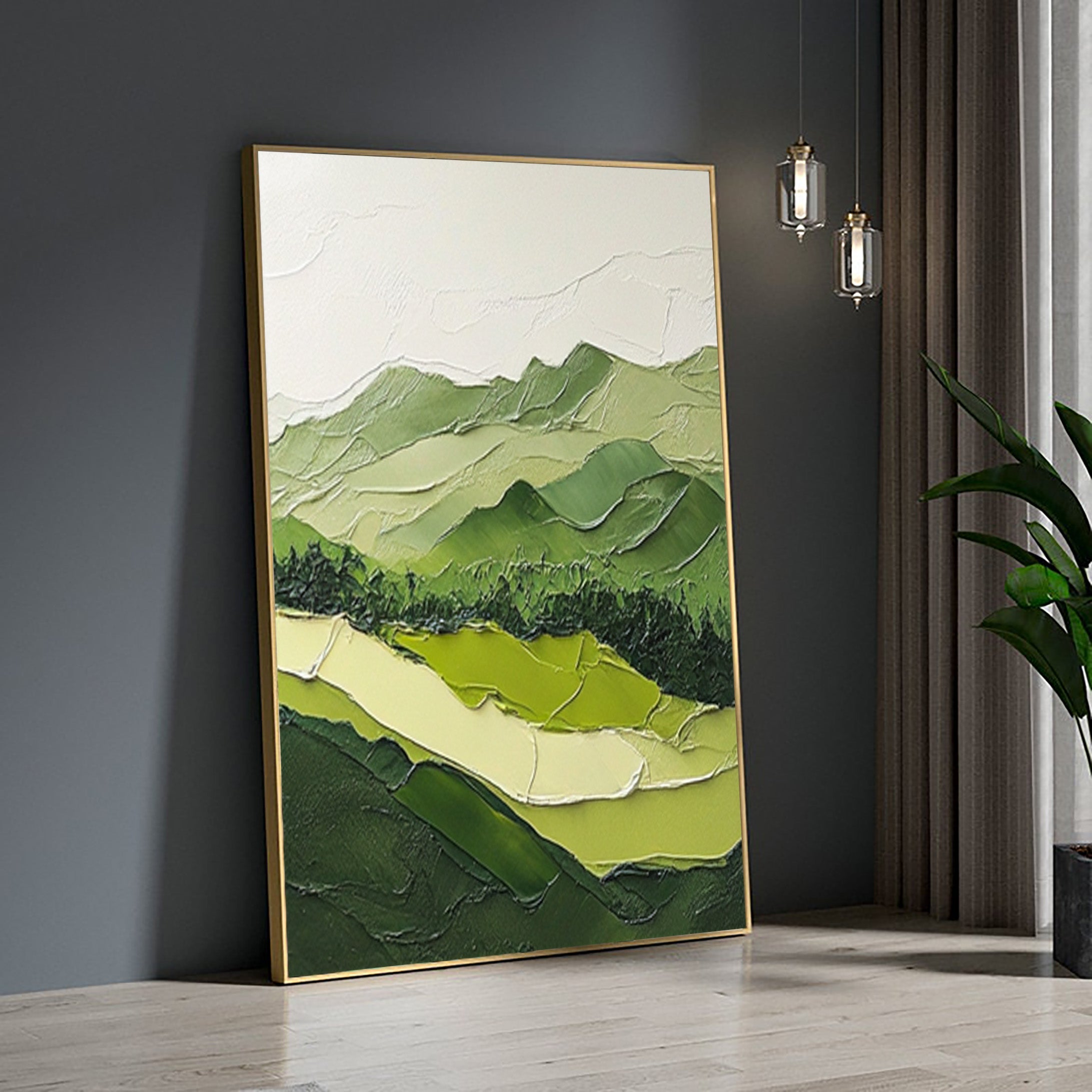 Modern Green Mountain Wall Art Nature-Inspired Decor for Contemporary Spaces #BGM 037