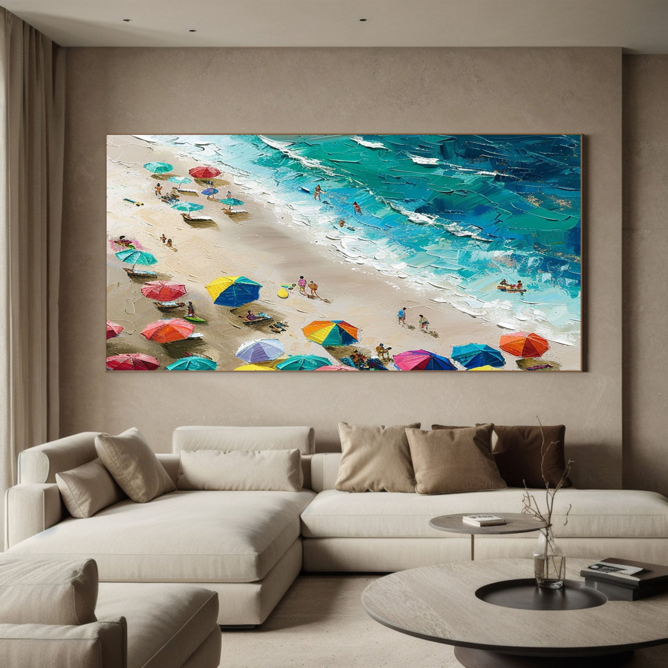 Coastal Wall Art Lively Beach Canvas Painting #OS 022