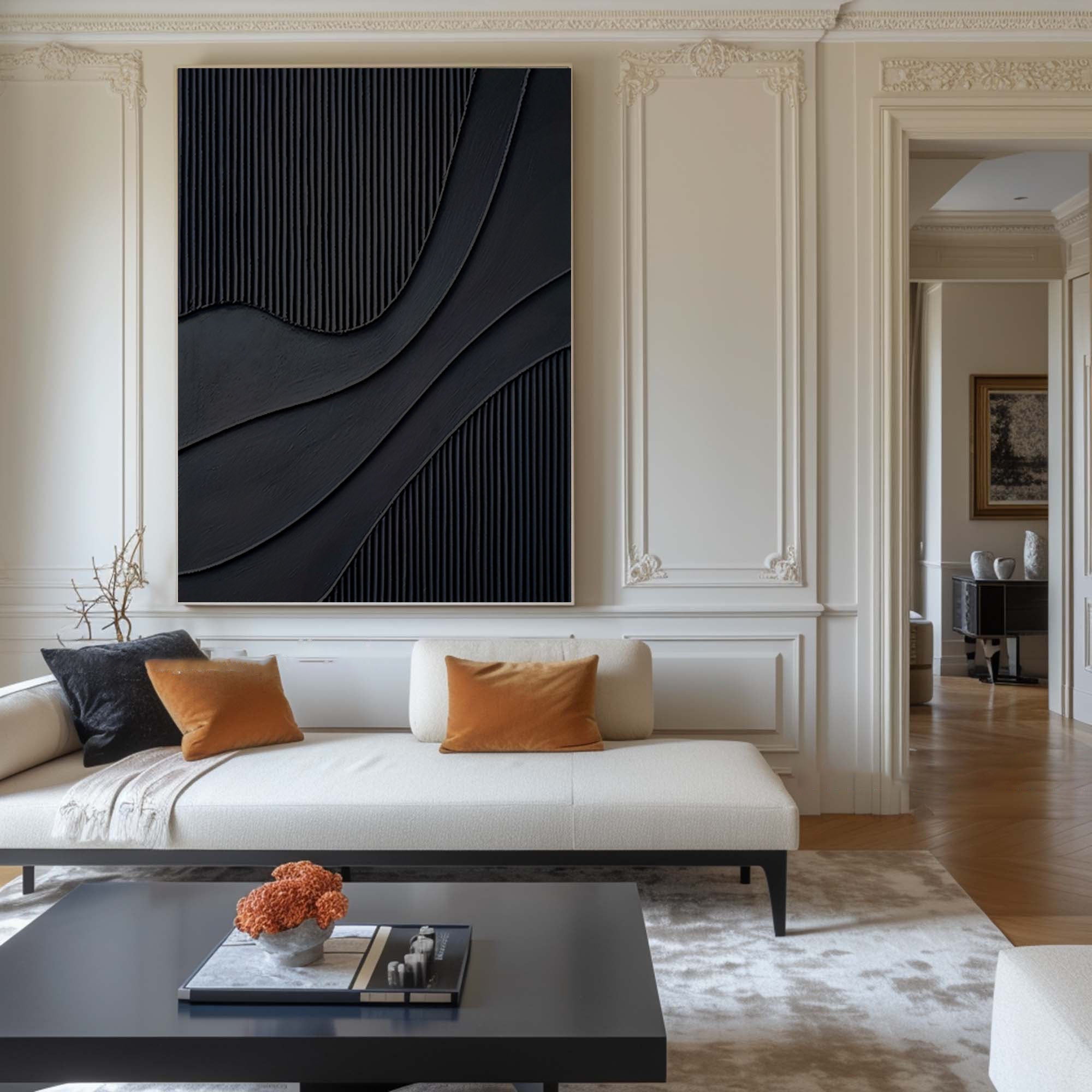 High-End Black Abstract Art Oil Painting for Luxury Interiors #BM 017