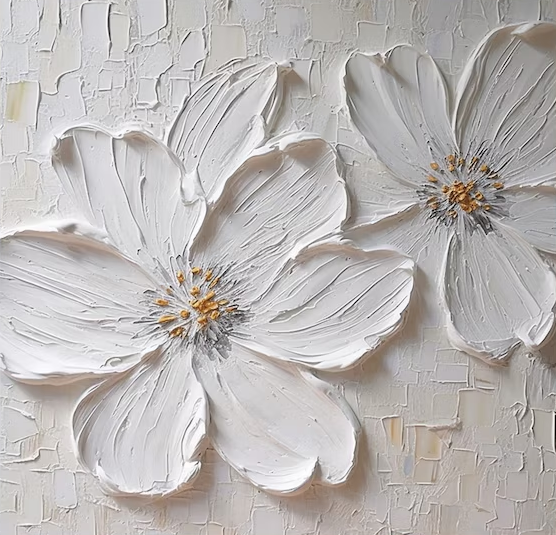 Textured White Blossom Canvas Art Luxurious Floral Wall Decor #FT 029