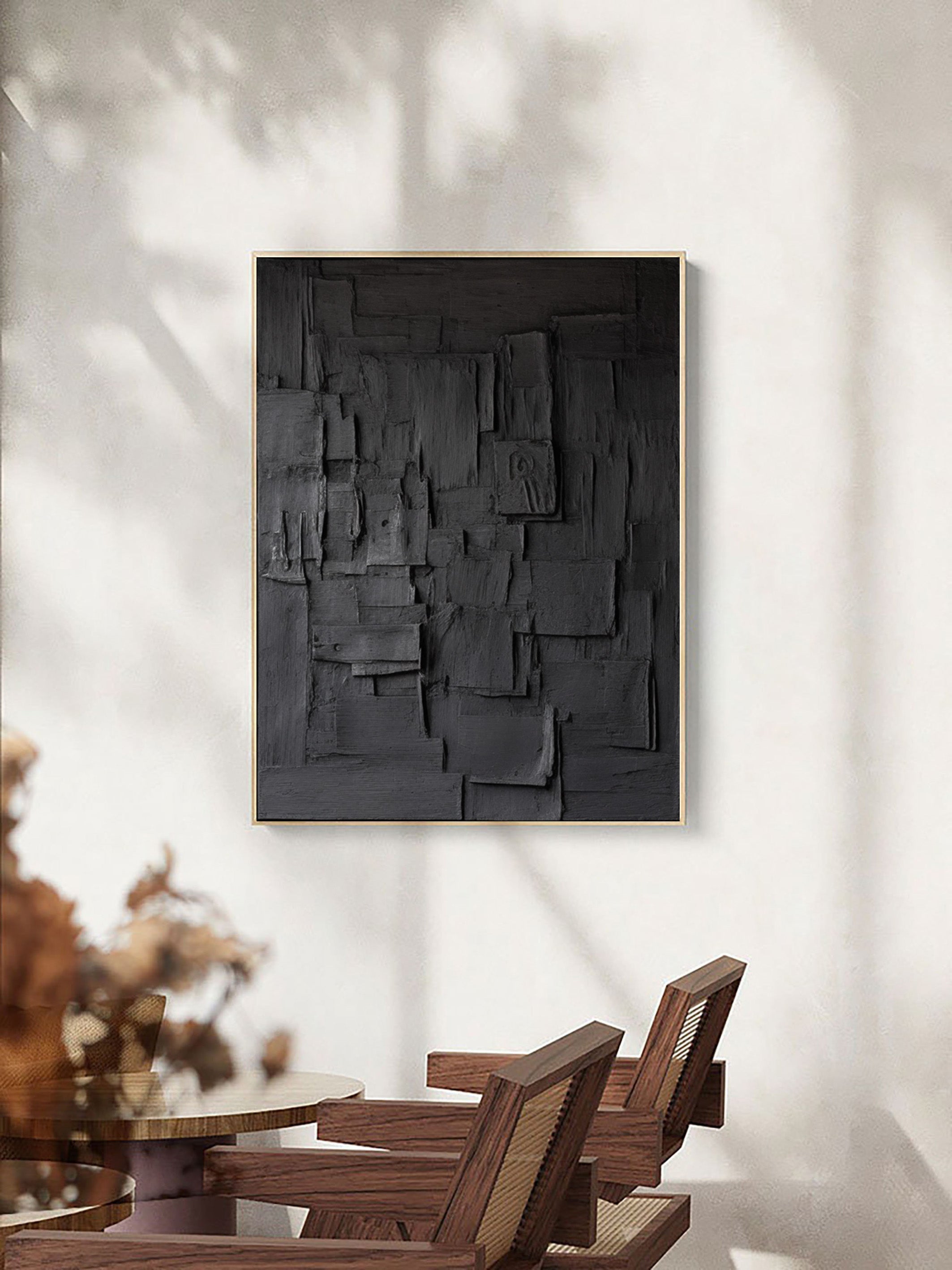 Elegant Minimalist Black Art Abstract Textured Paintings for Chic Interiors #BM 046