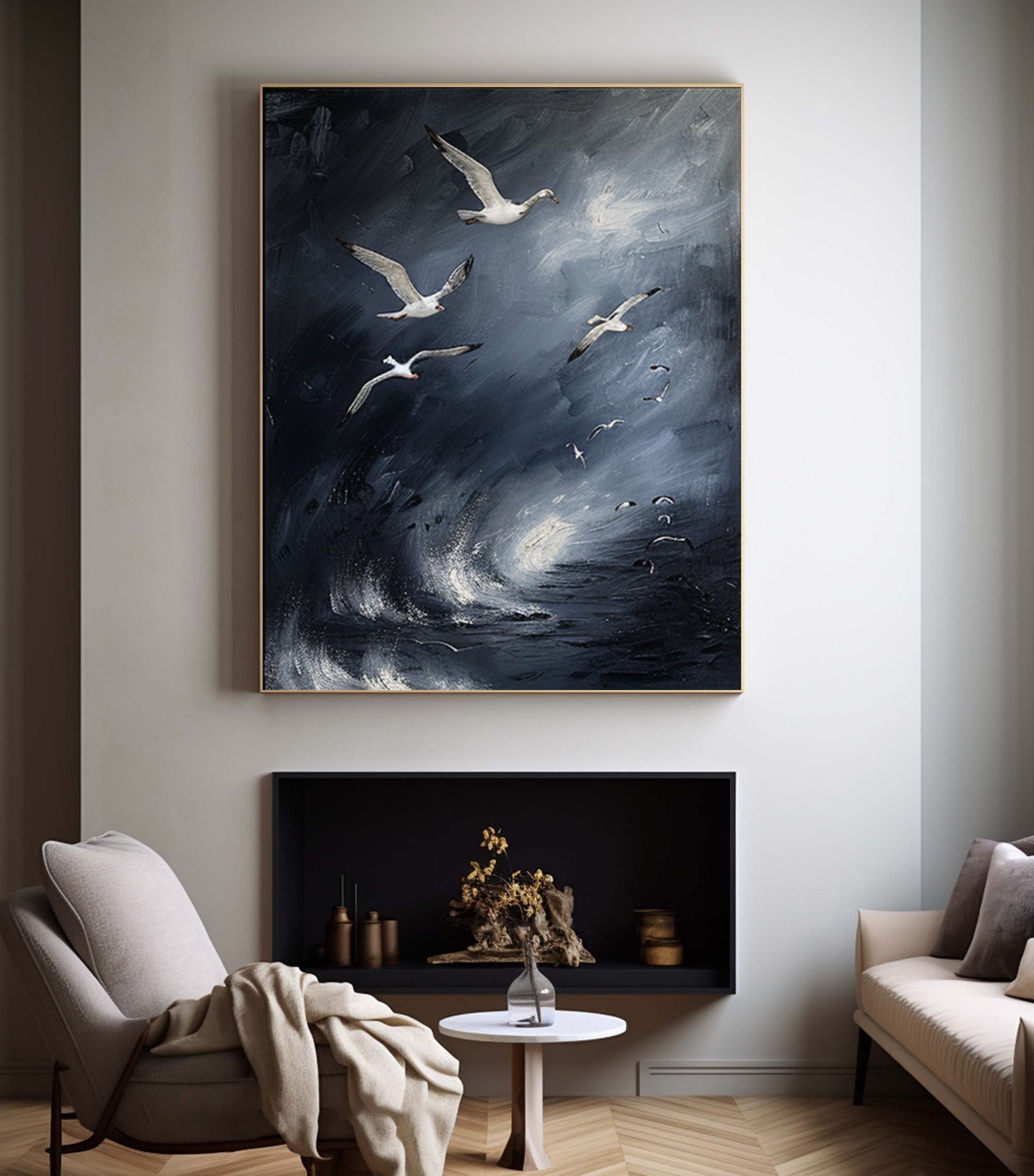 Nocturnal Birds Abstract Painting Modern Home Wall Decor #BM 057