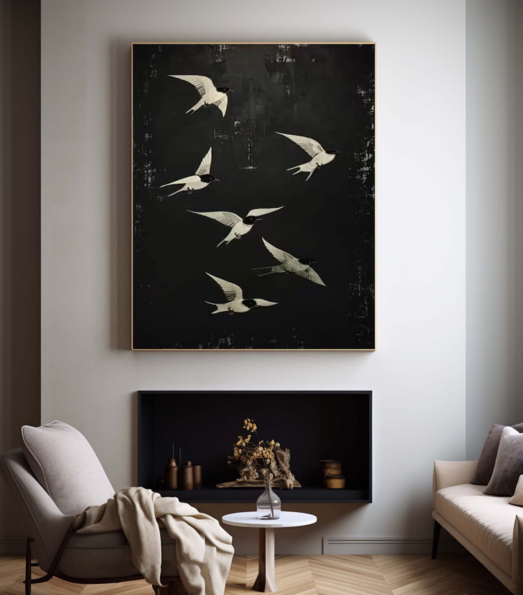 Black and White Birds Abstract Wall Art for Elegant Home Decor #BM 050