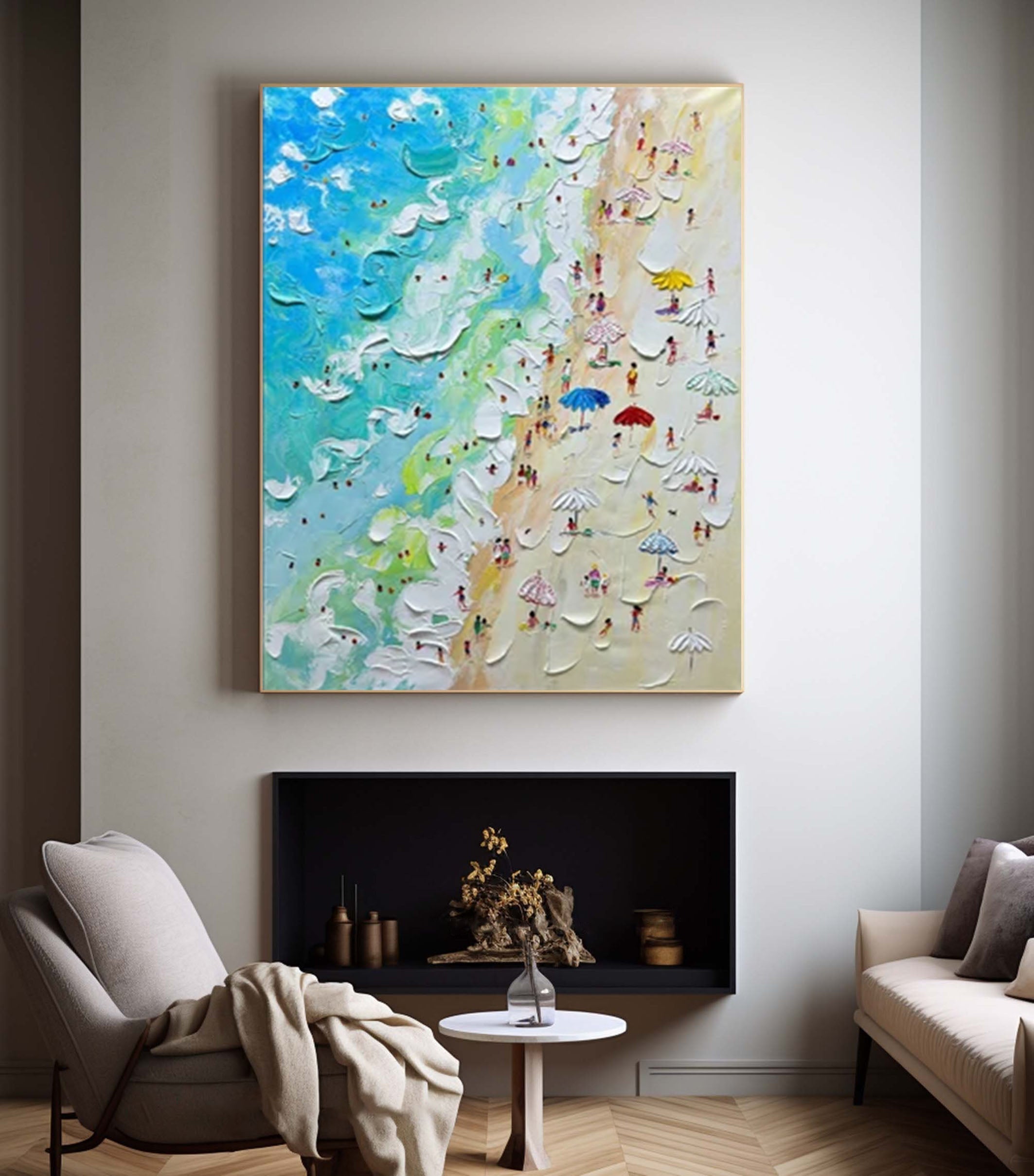 Vibrant Beach Scene Canvas Colorful Coastal Wall Art #OS 011