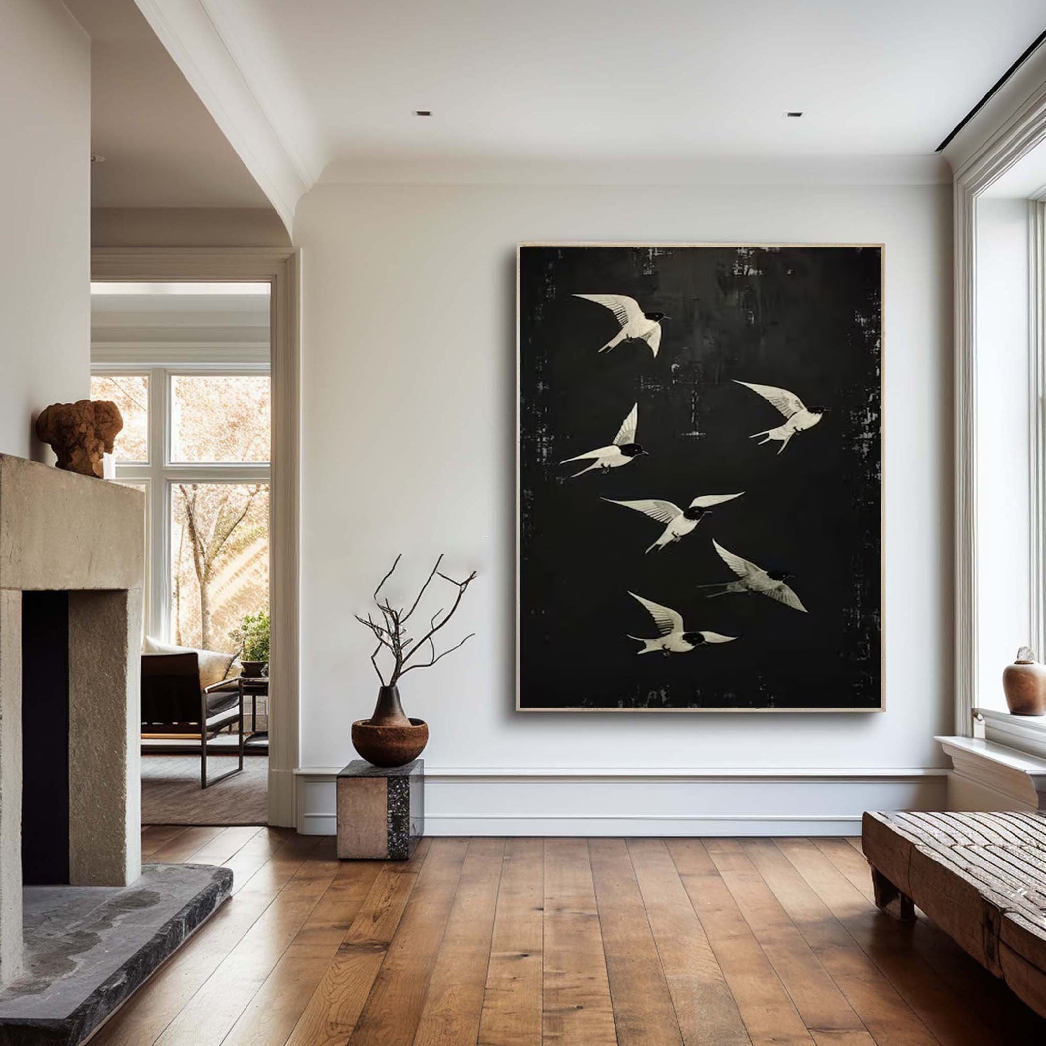 Black and White Birds Abstract Wall Art for Elegant Home Decor #BM 050