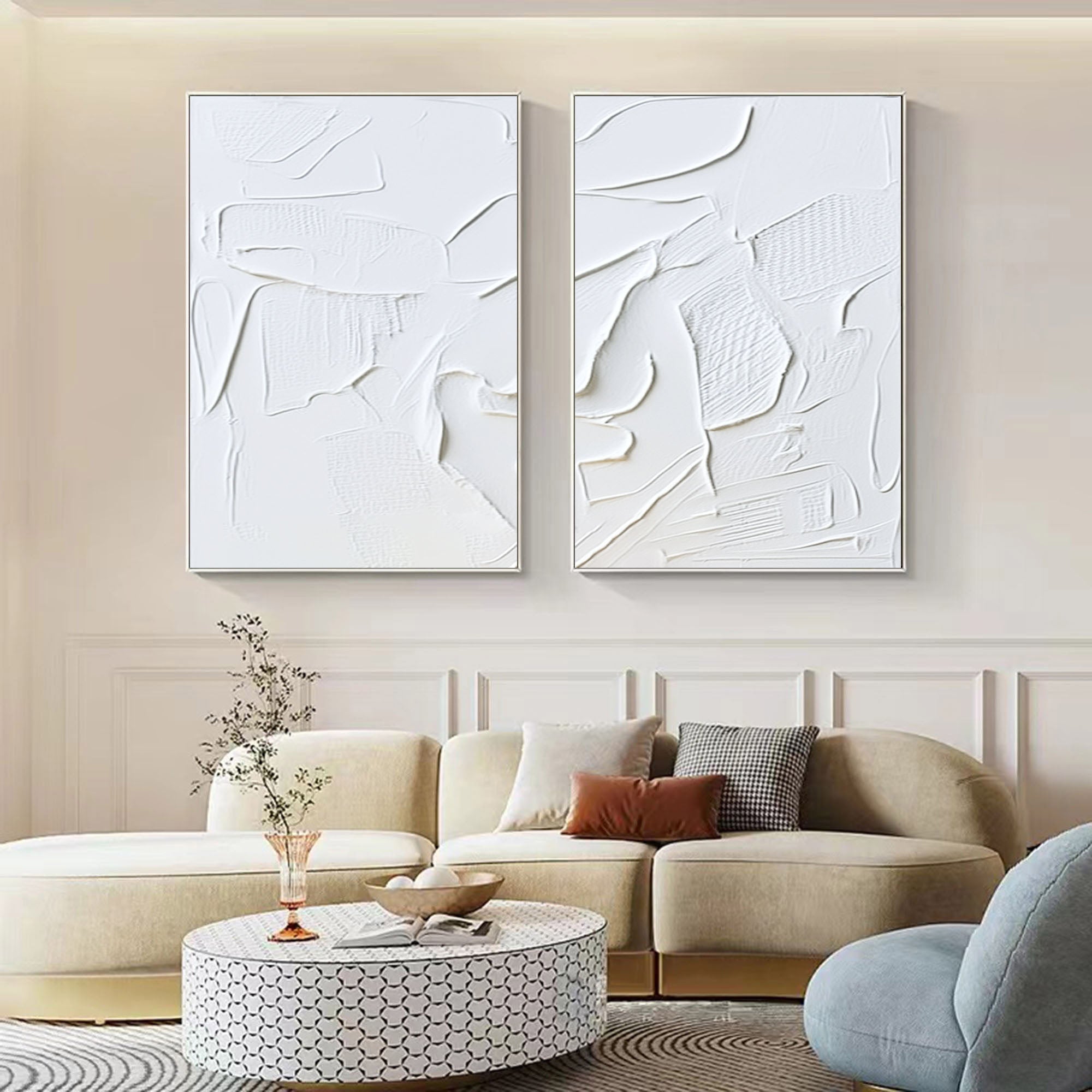 White Minimalist Painting Set Of 2 #WMS 004