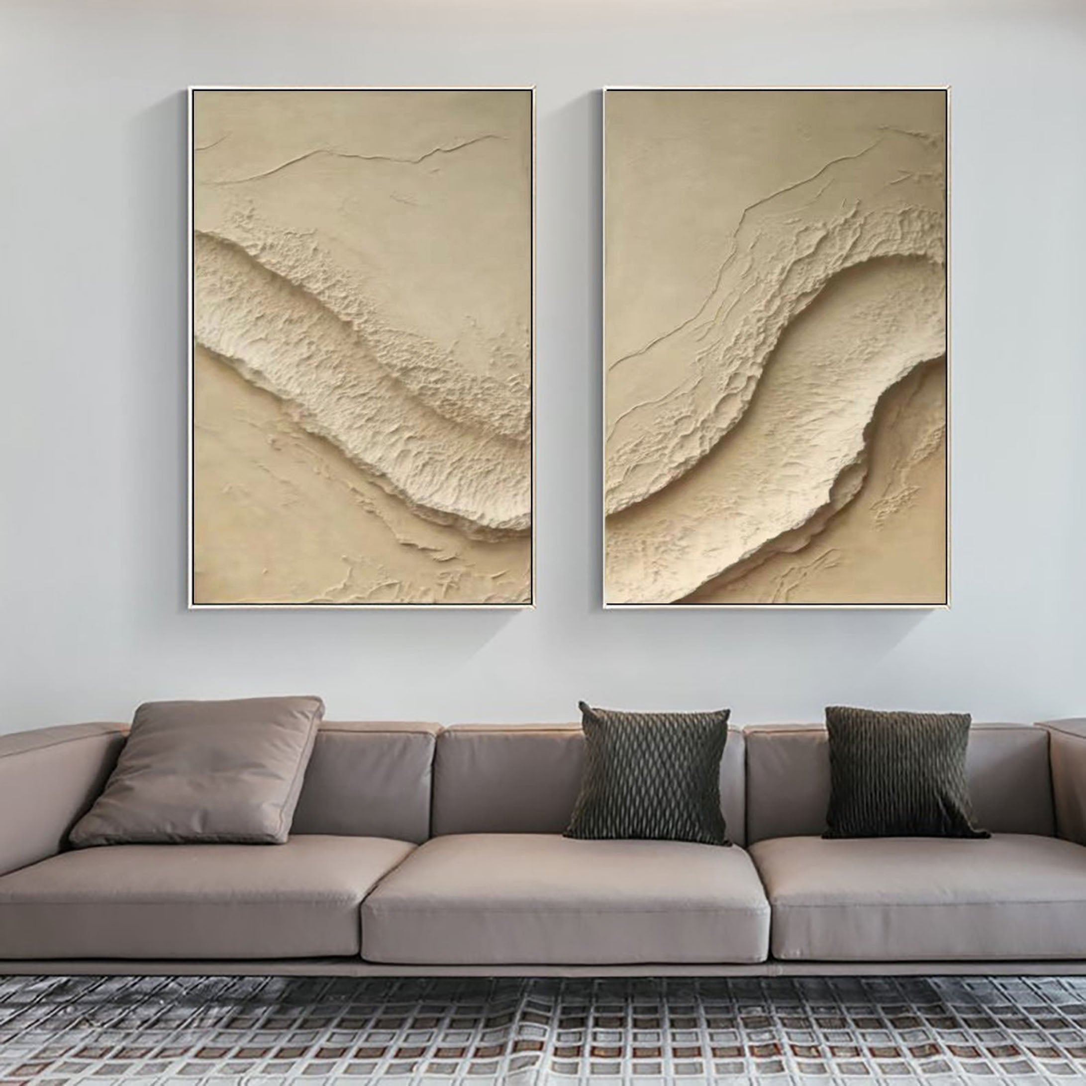 Beige Abstract Texture Art Set for Living Room Decor #BBS 005