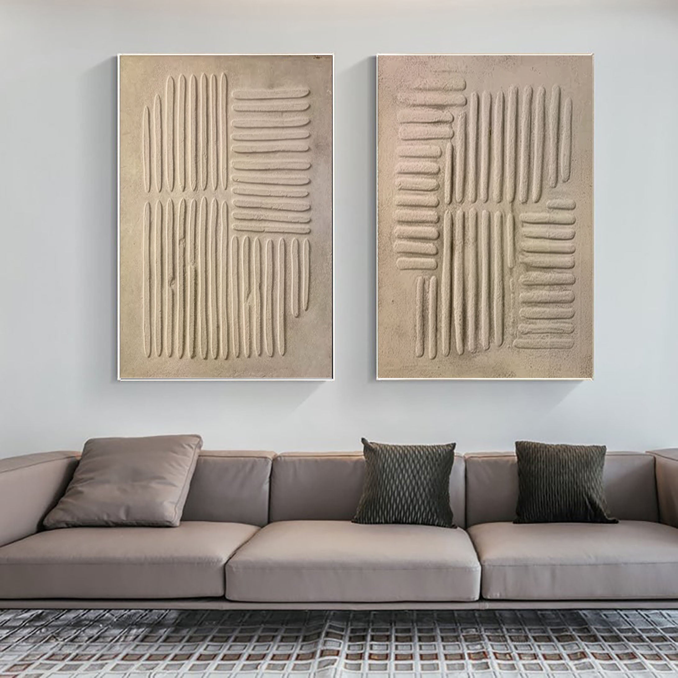 Modern Beige Texture Canvas Wall Art Duo Set Of 2 #BBS 003