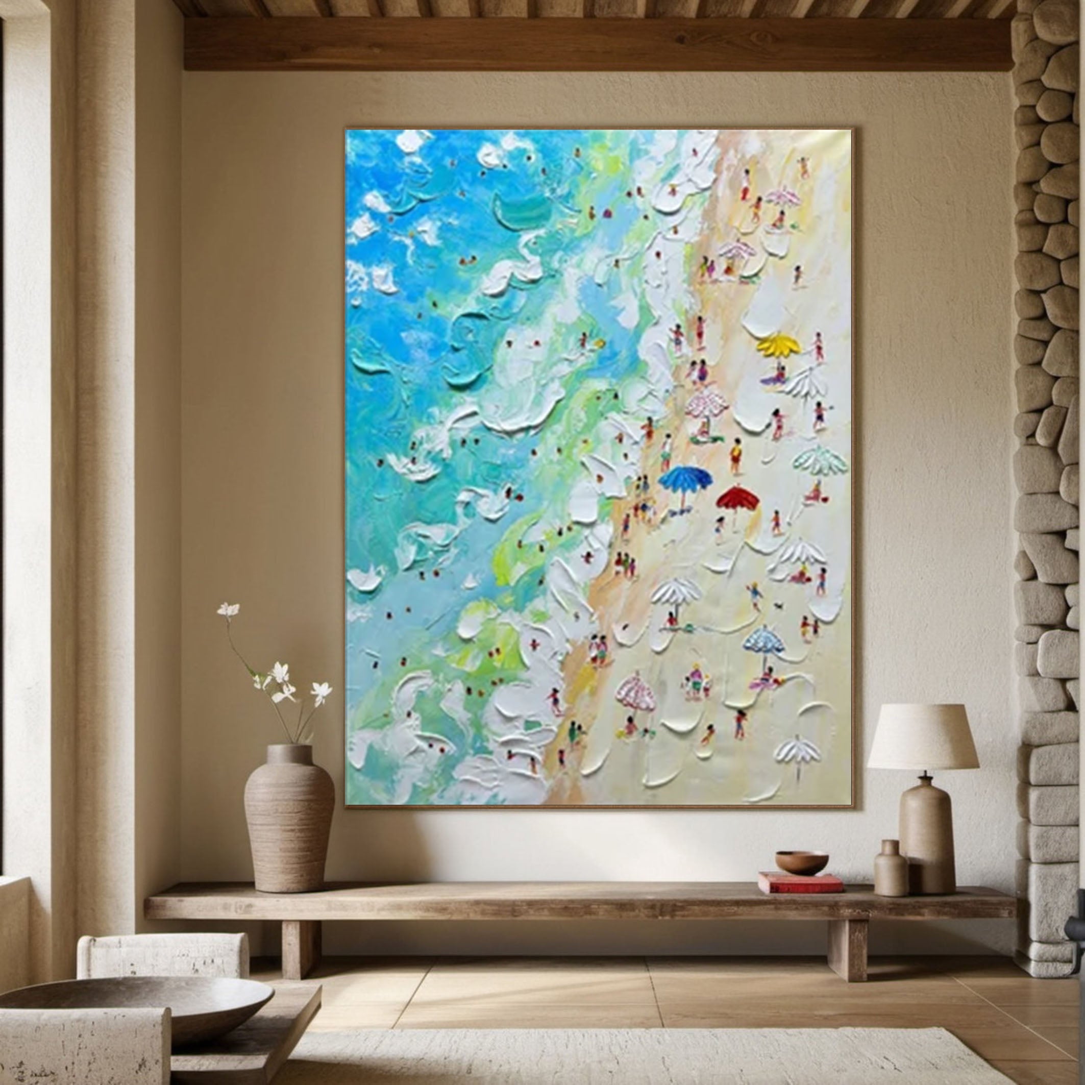 Vibrant Beach Scene Canvas Colorful Coastal Wall Art #OS 011