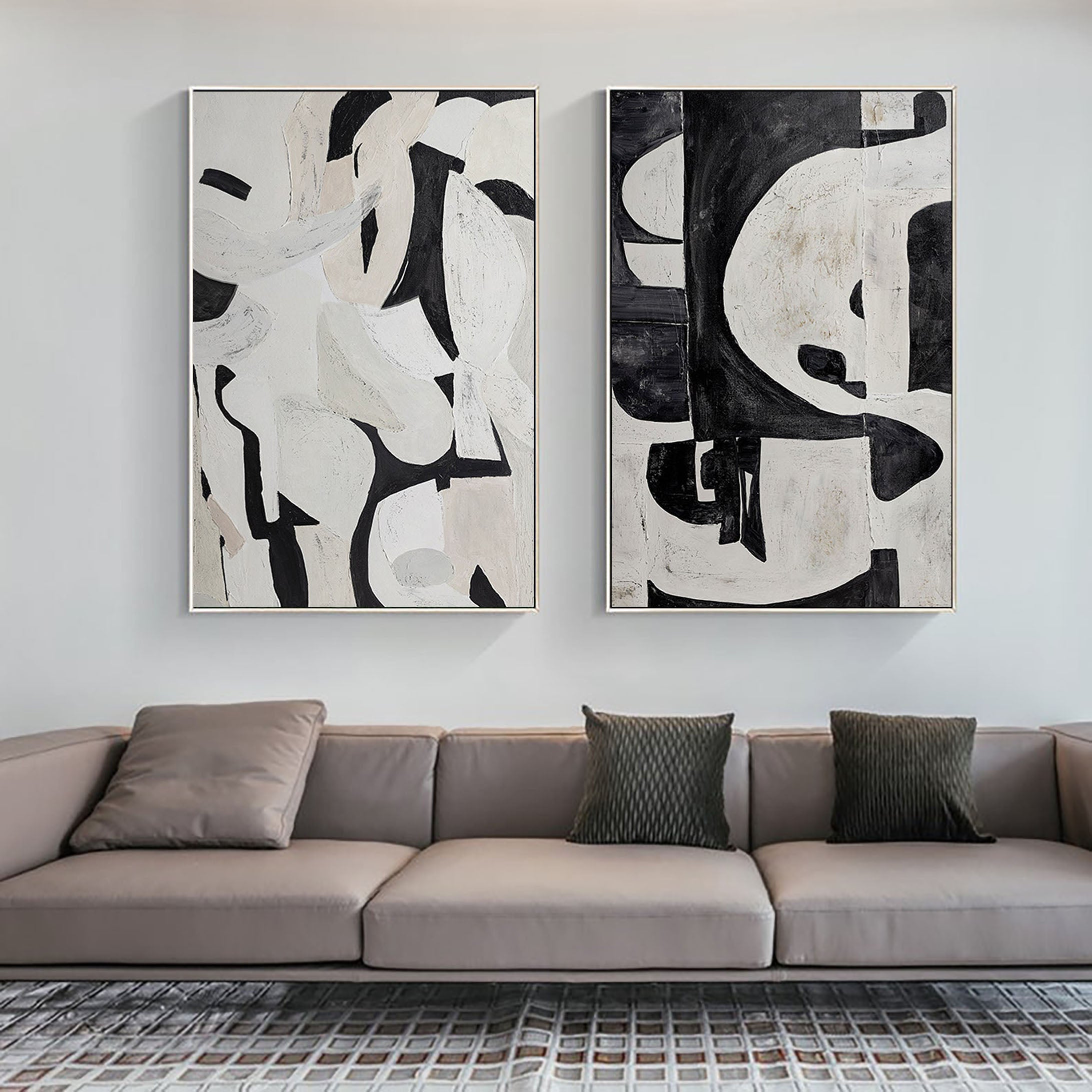 Black & White Abstract  Painting  SET OF 2 #LL 009