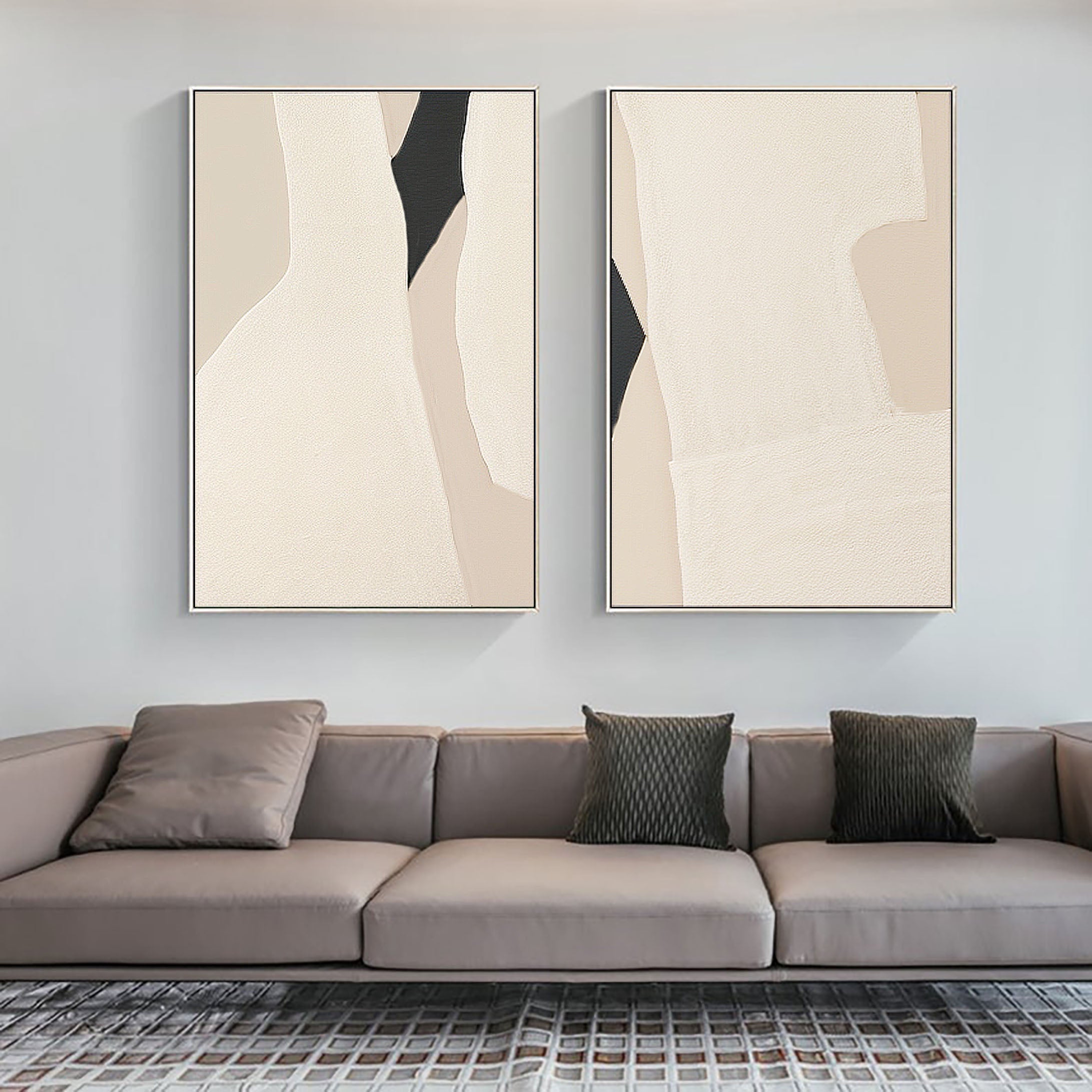 Beige & Brown Abstract Painting SET OF 2 #LL 004