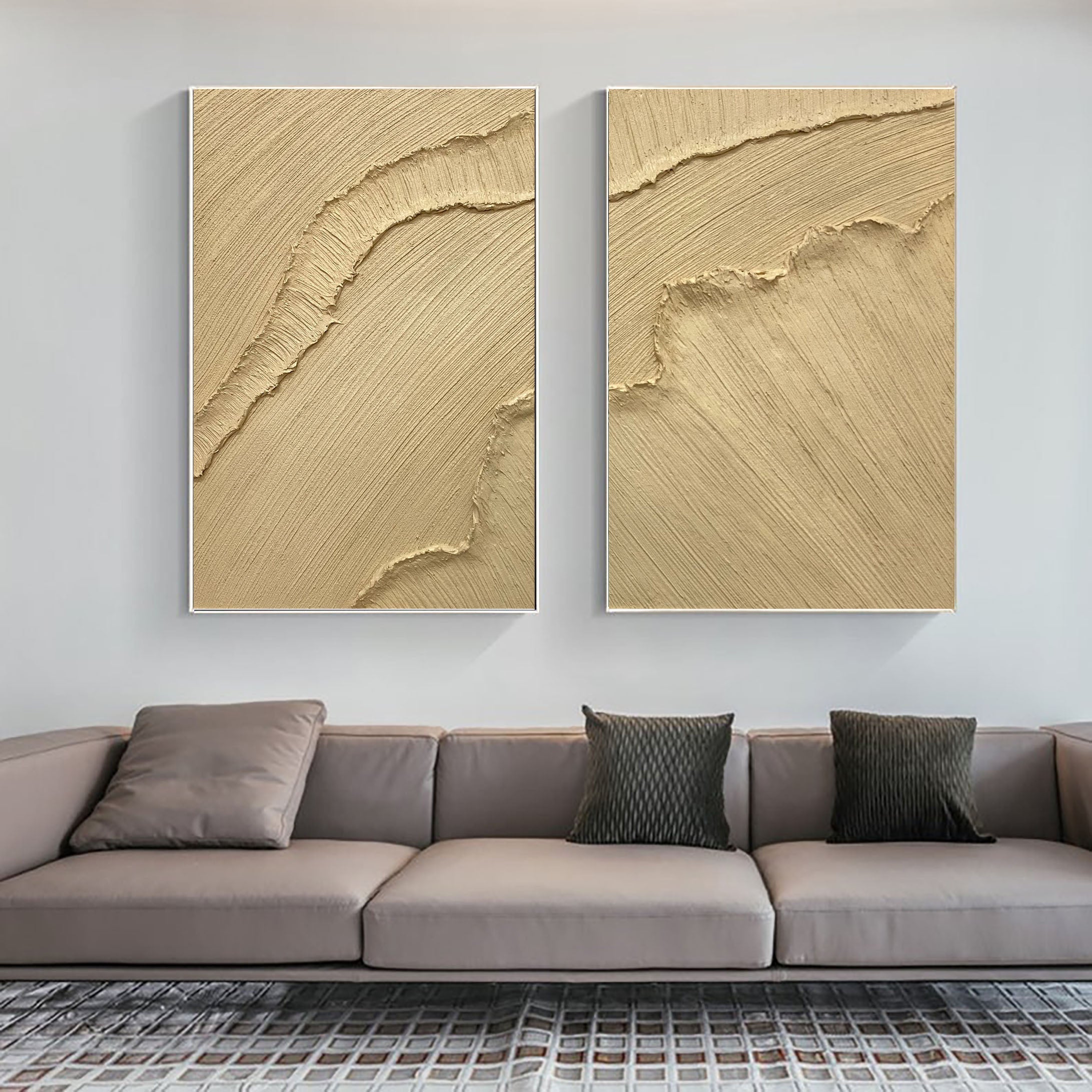 Modern Beige Texture Canvas Wall Art Duo Set Of 2 #BBS 001